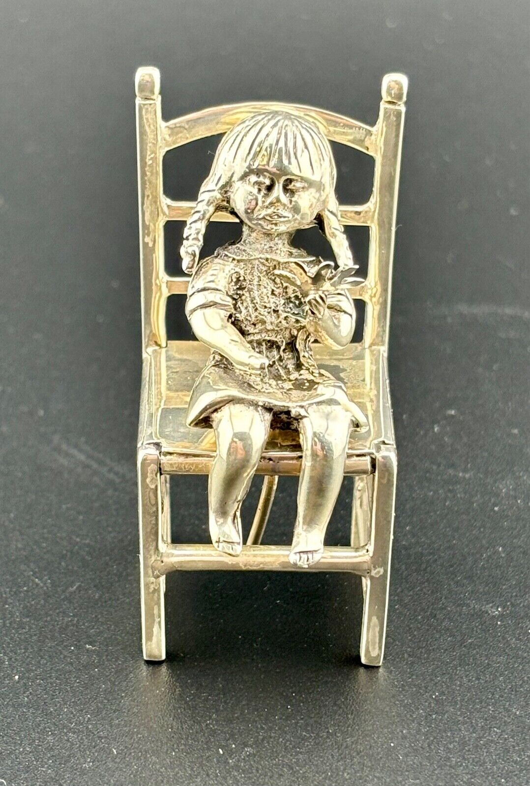 .925 Sterling Silver Girl on Chair Figure Dollhouse Miniature 60 Grams