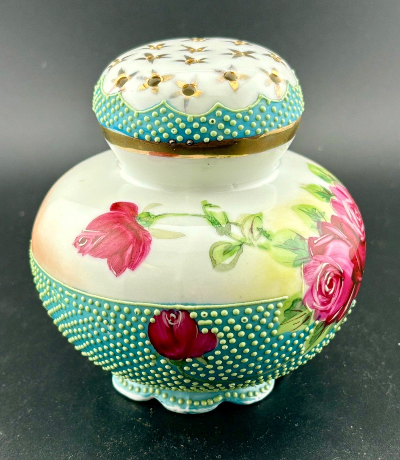HAND-PAINTED NIPPON MORIAGE ROSES & PAINT DOT MUFFINEER /SUGAR SHAKER