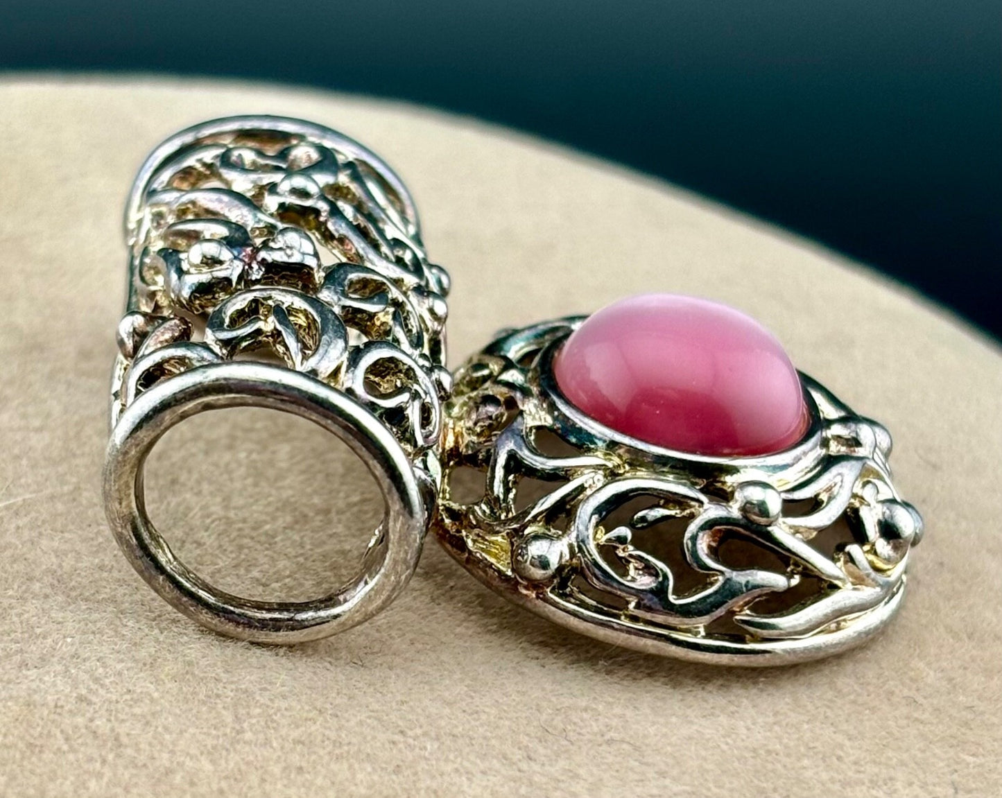 Vintage Premier Designs Slider Pendant Pink Cabochon