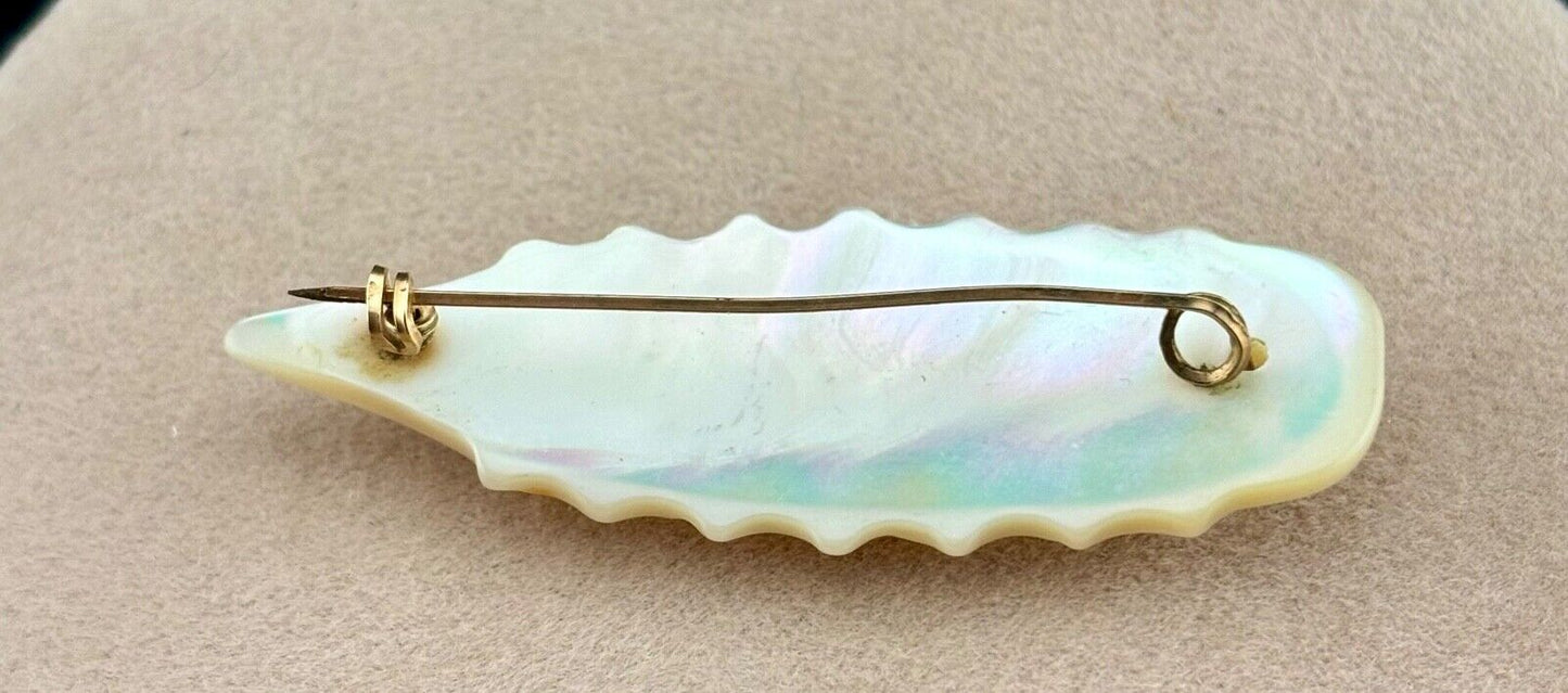 Antique "Madeline" Brooch Shell and Goldtone