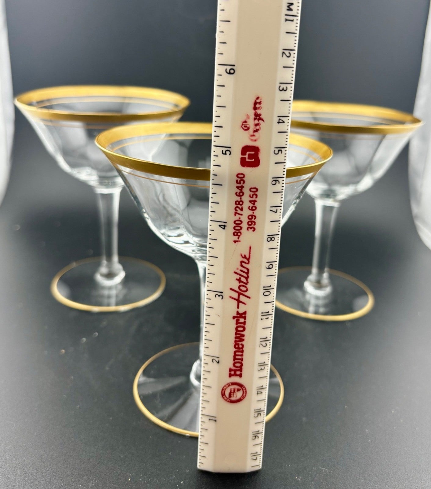 Vintage Champagne/Sherbet Glasses Gold Rims Set of 3
