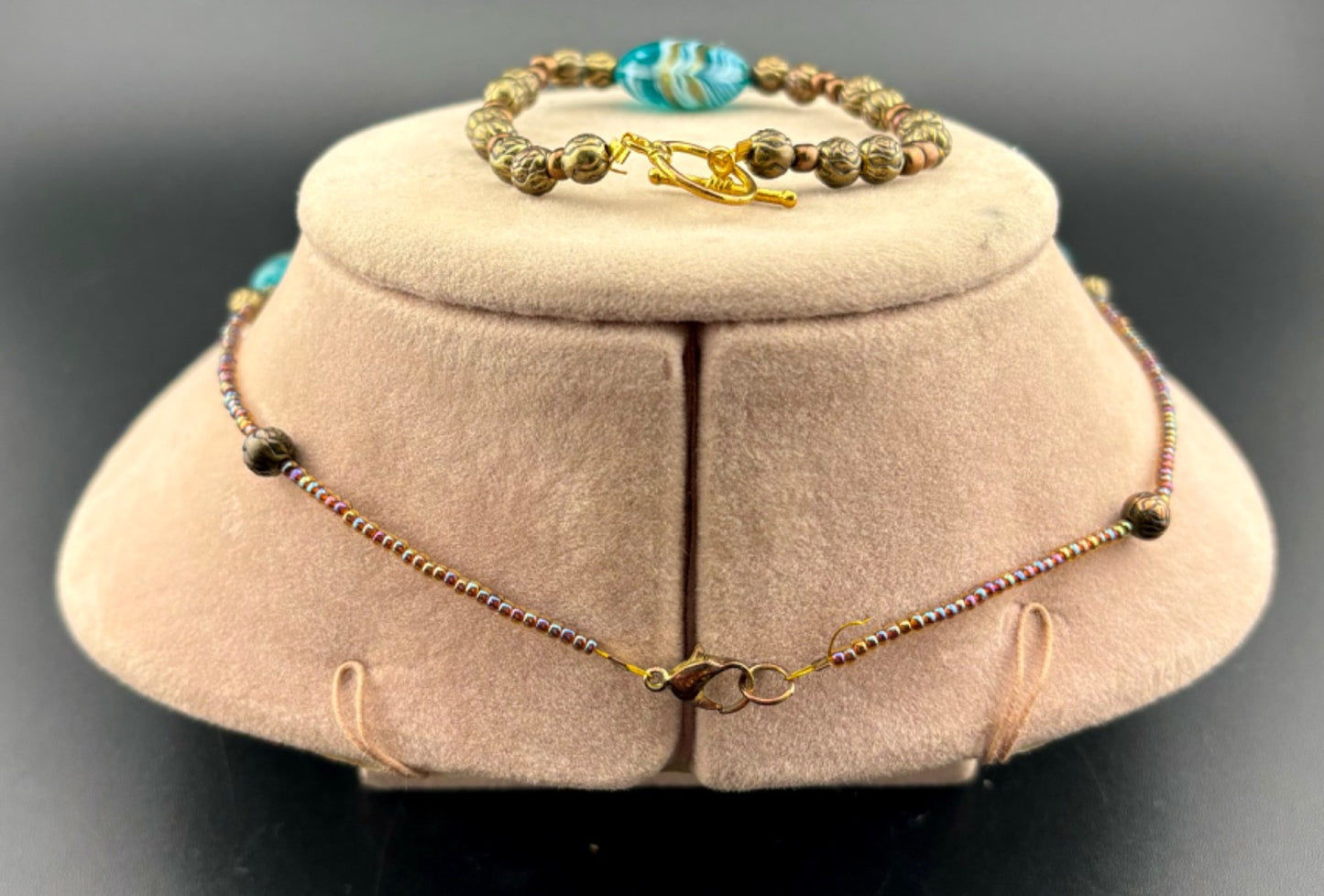 Art Glass Beaded Matching Necklace and Bracelet Set