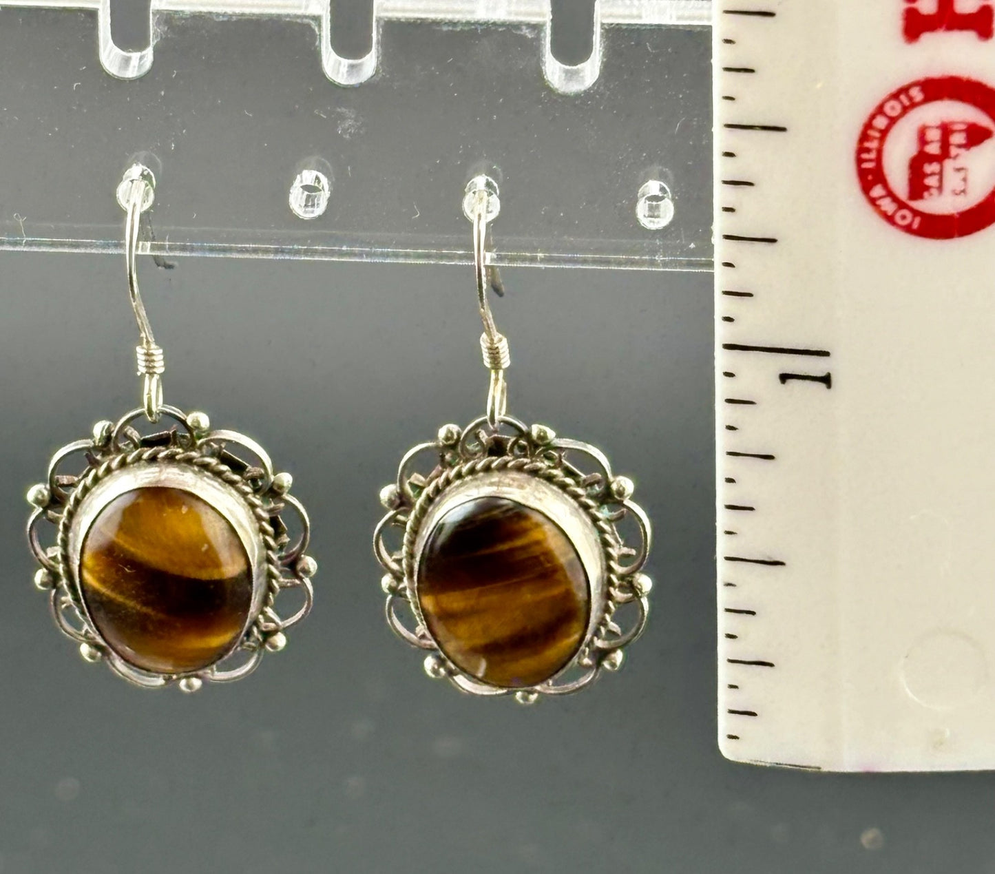Vintage Sterling Silver Tiger Eye Drop Earrings
