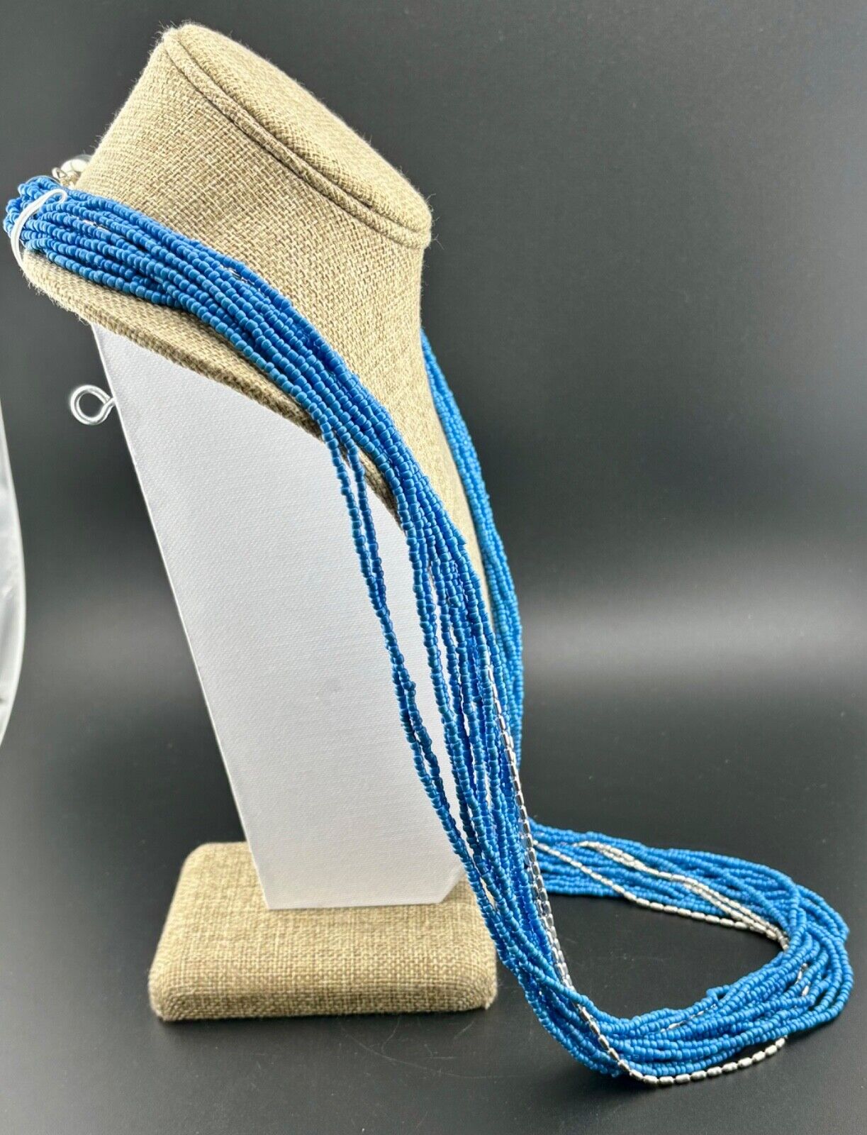 Bold Multi-Strand Silver/Blue Seed Bead Necklace NK