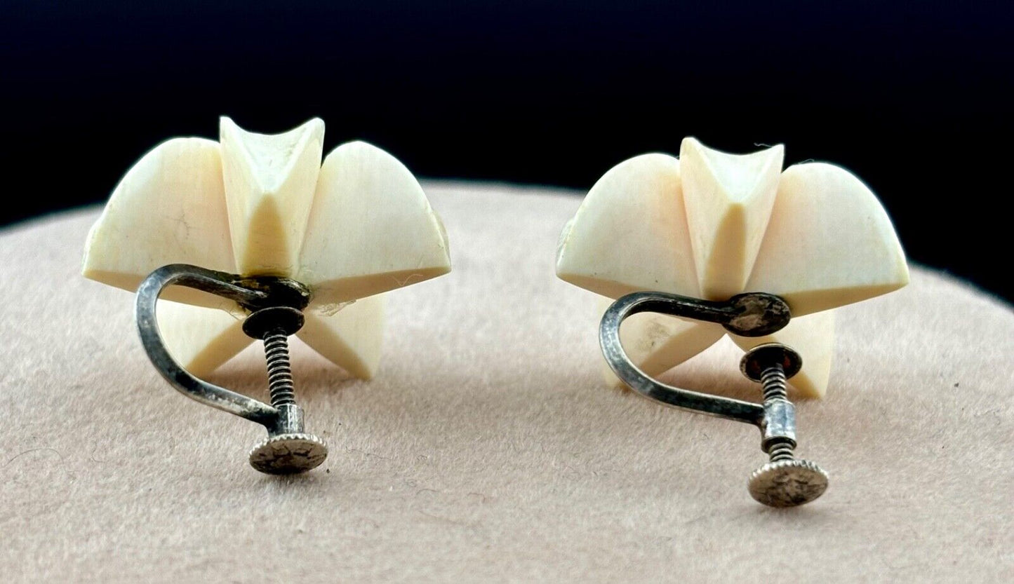 Vintage1950"s Screw Back Plumeria Blossom Earrings