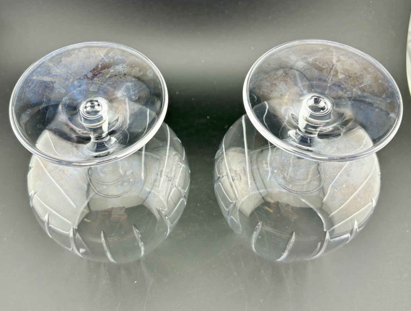 Etched Crystal Brandy Snifters 6" Pair