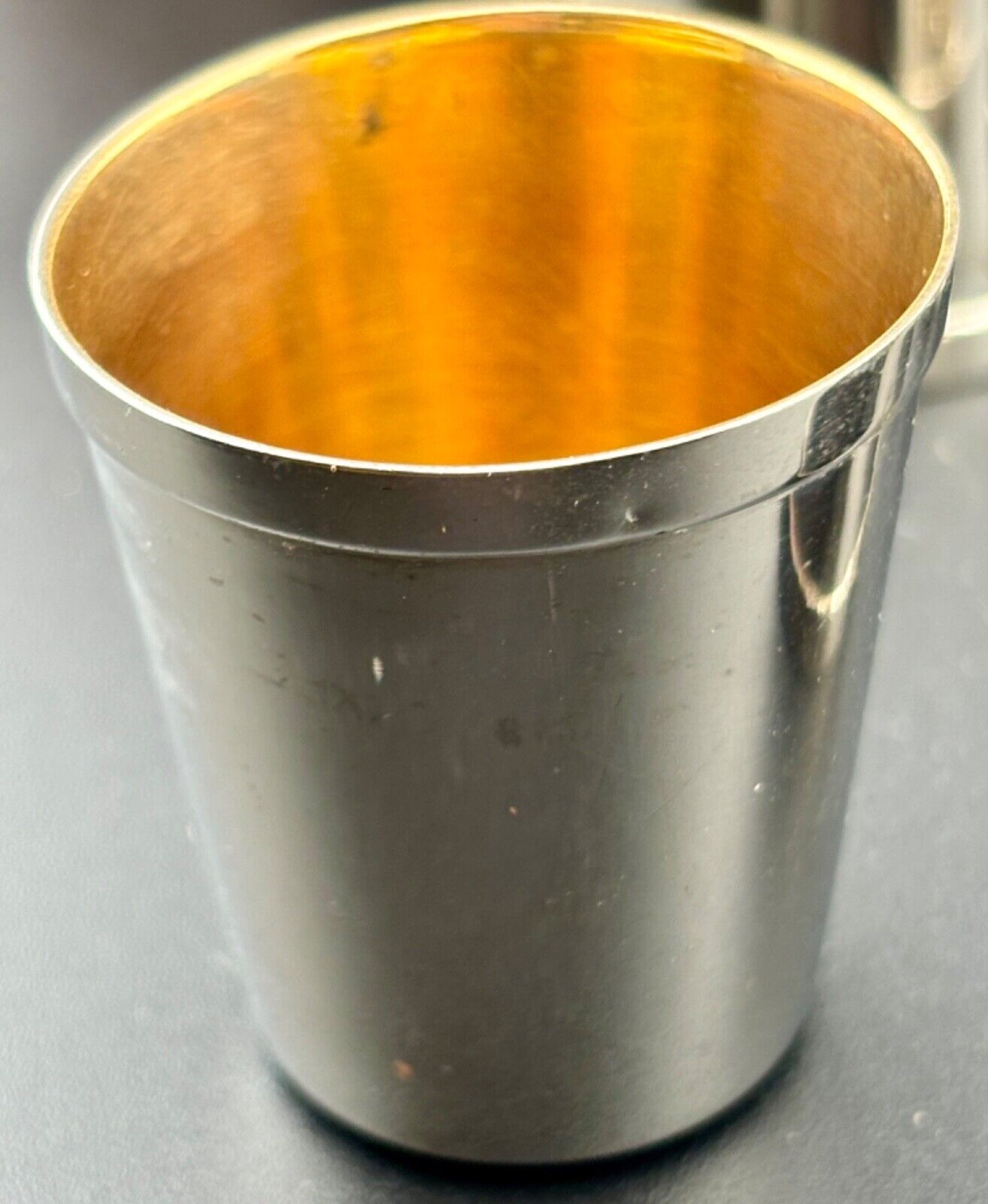 6 Vintage Silverplate Nesting Shot Cups Glasses w/ Leather Case Made In Germany