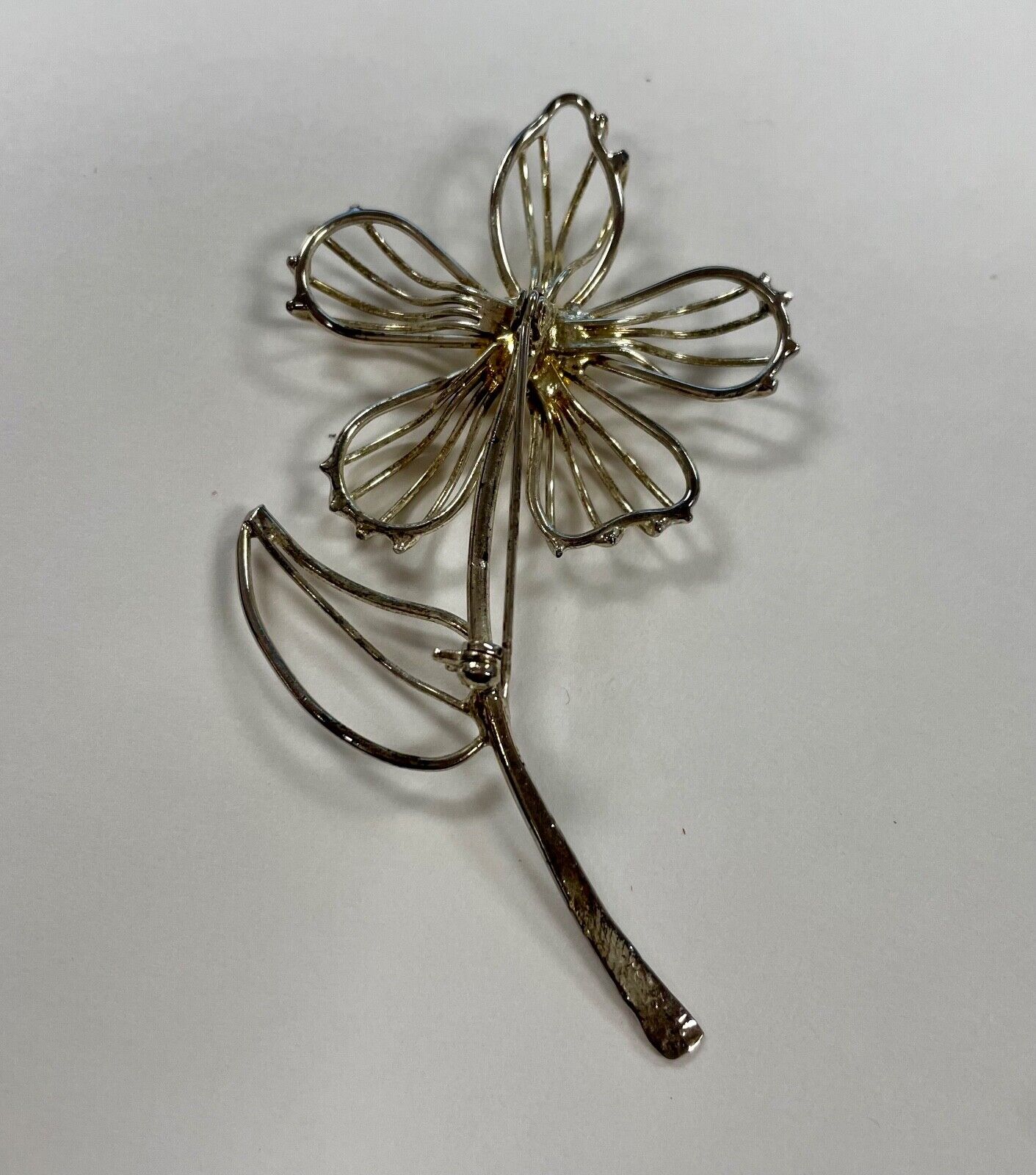 Large Vintage Two-Tone Metal Flower Brooch