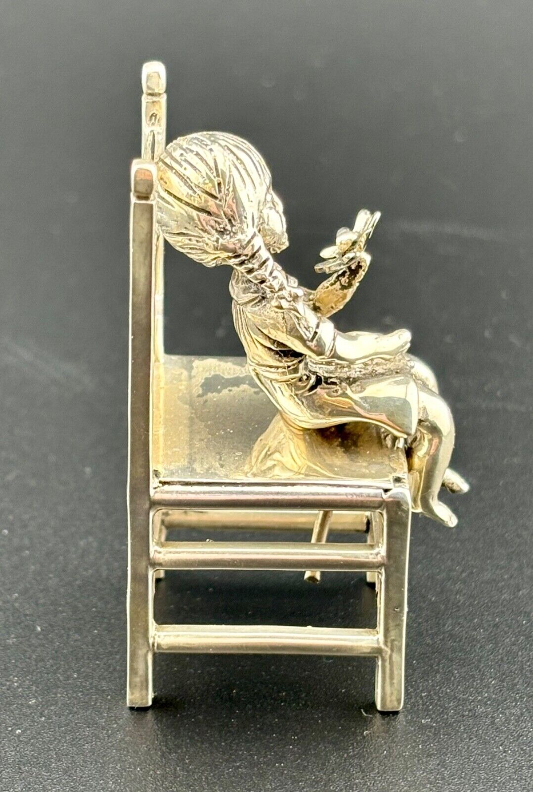 .925 Sterling Silver Girl on Chair Figure Dollhouse Miniature 60 Grams