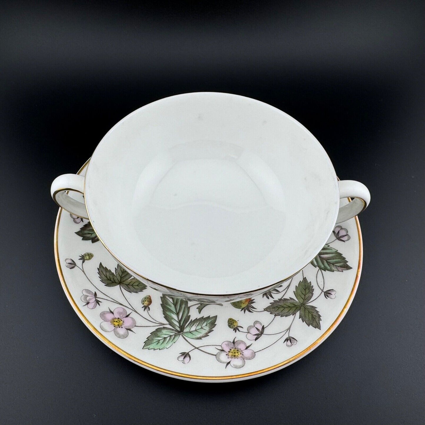 WEDGWOOD "STRAWBERRY HILL" PATTERN CREAM SOUP BOWL & SAUCER SET