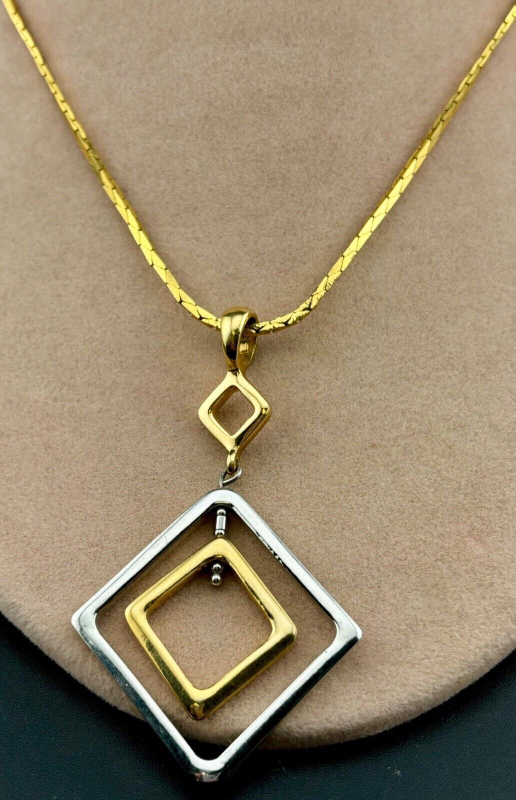 Diamond Shaped Gold and Silver-Tone Pendant Necklace NK