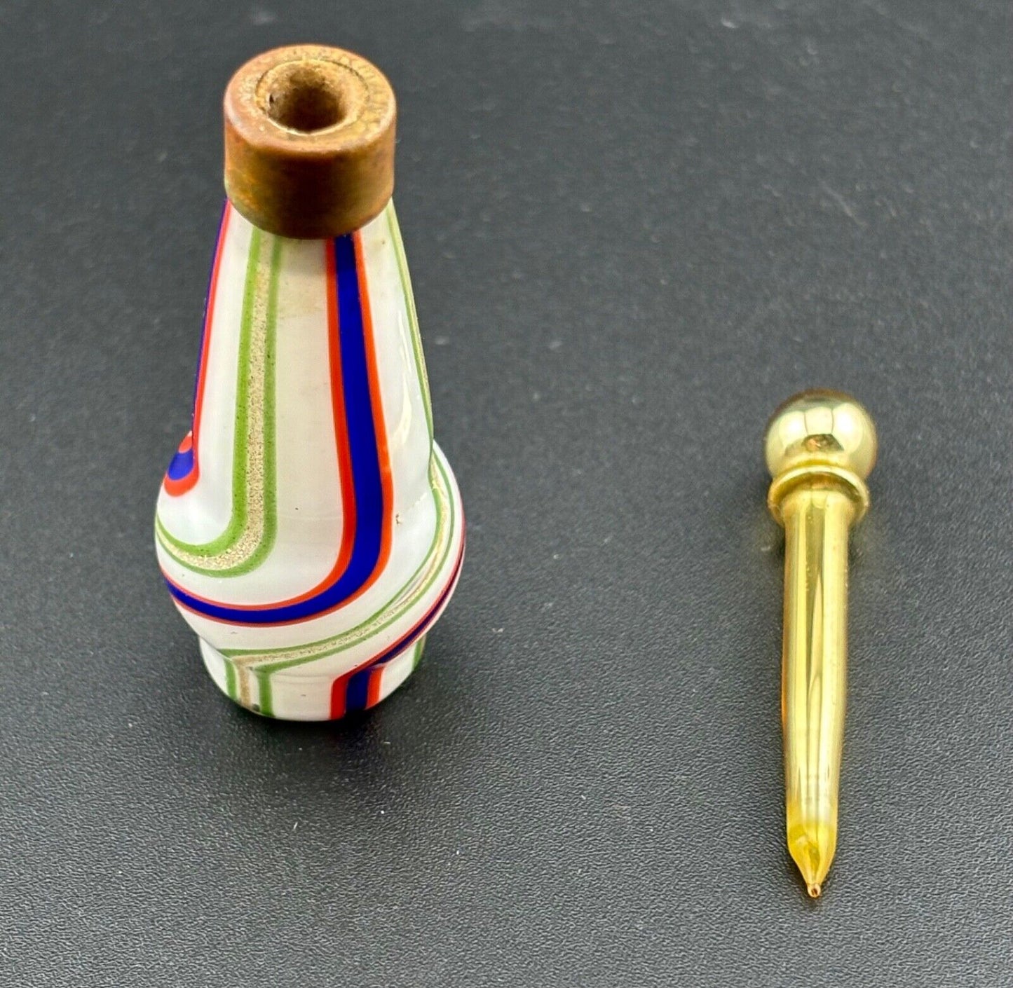 Antique Murano Glass Millefiori Perfume Bottle Scent Flask Golden Lid