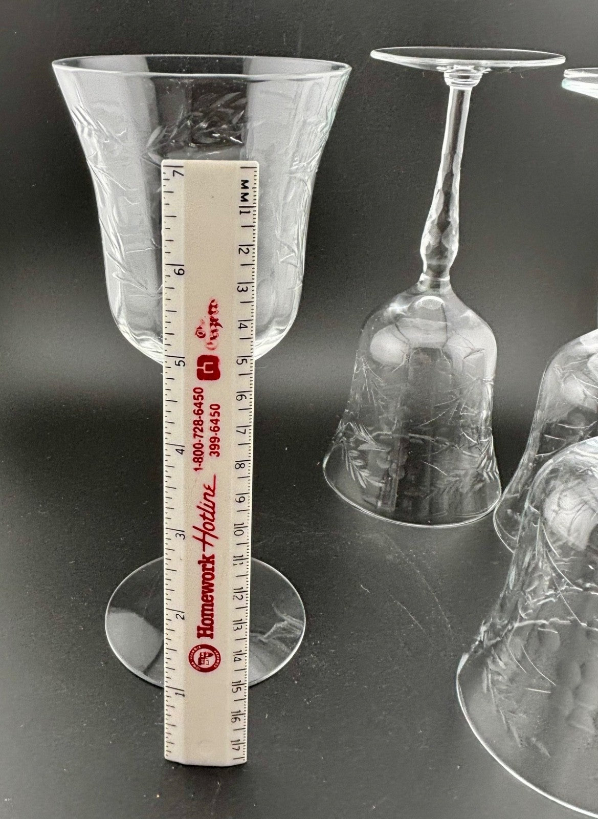 Vintage Etched Glass Wine/Water Goblets Set of 4