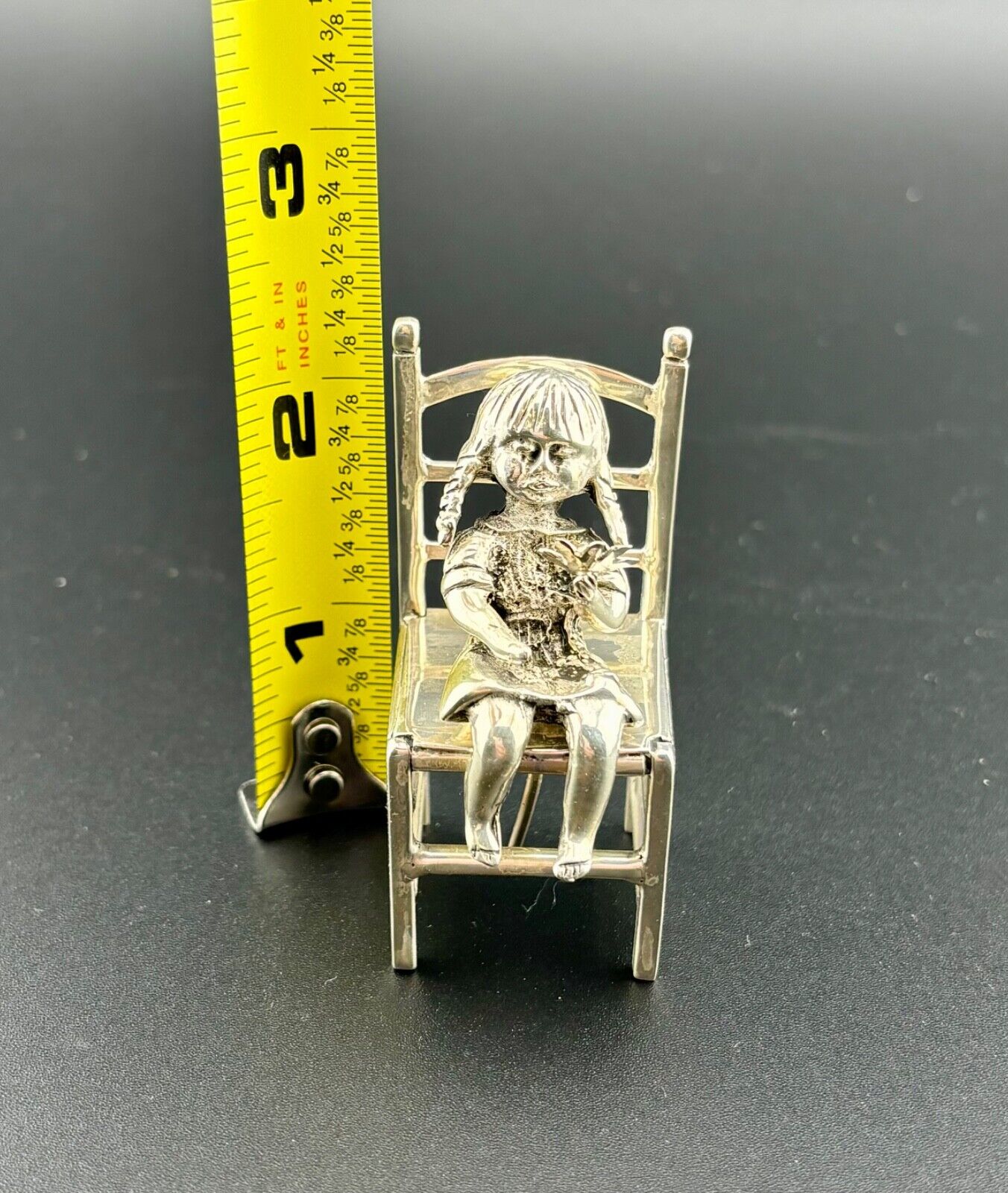 .925 Sterling Silver Girl on Chair Figure Dollhouse Miniature 60 Grams