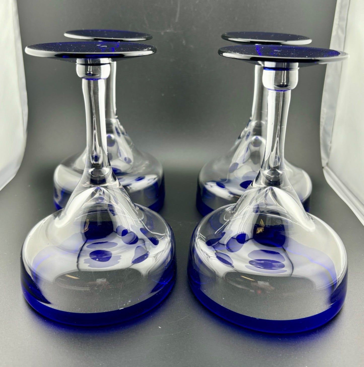 Blue and Clear Mexican Made Margarita Glasses Set of 4