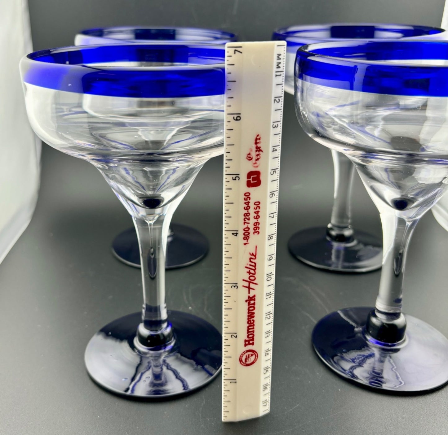 Blue and Clear Mexican Made Margarita Glasses Set of 4