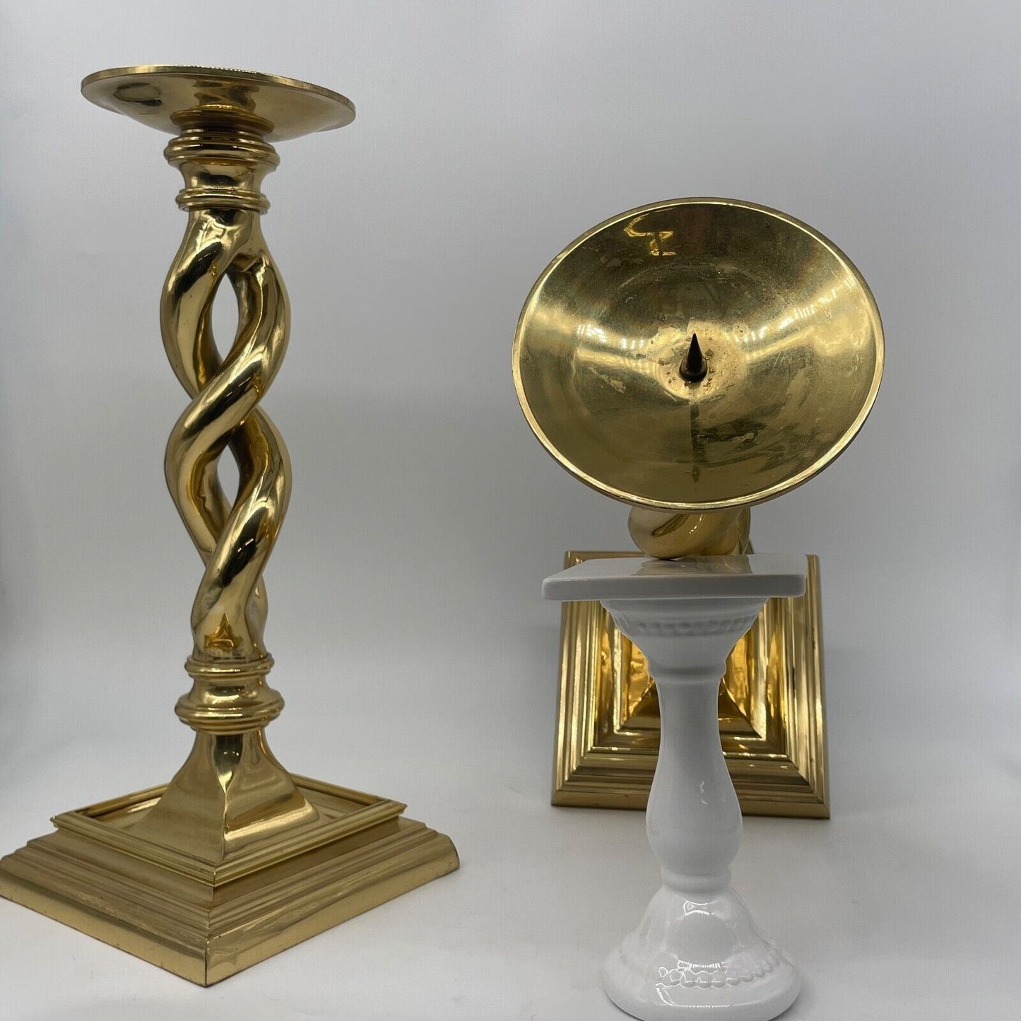 Vintage Pair Solid Brass Candlesticks Barley Twist 16"