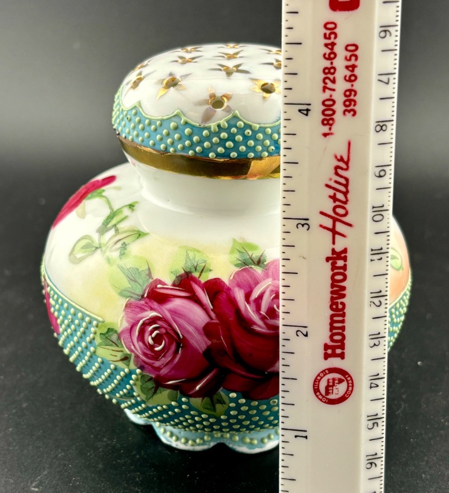 HAND-PAINTED NIPPON MORIAGE ROSES & PAINT DOT MUFFINEER /SUGAR SHAKER