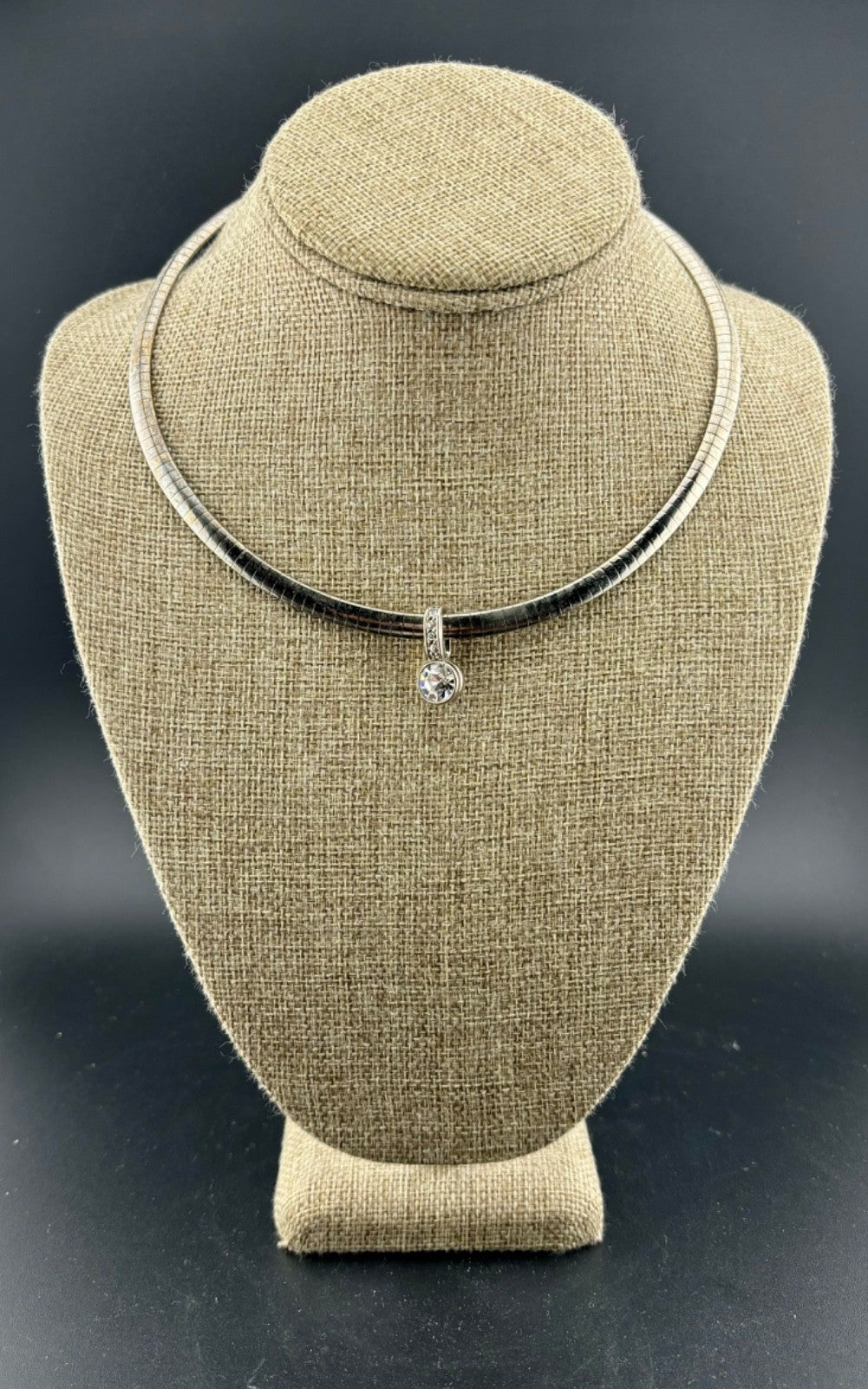Clear Rhinestone Slider Pendant on Vintage Collar Chain