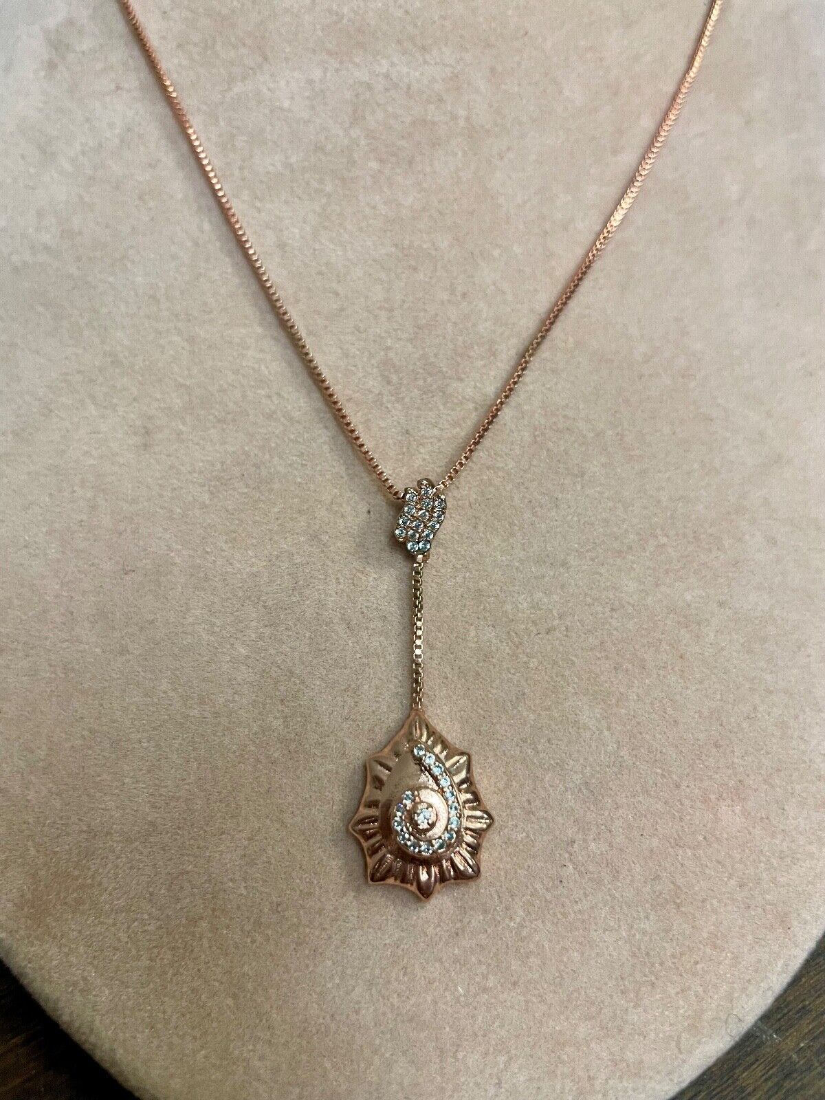 .925 Sterling Silver Rose Gold Plated and CZ Pendant Necklace