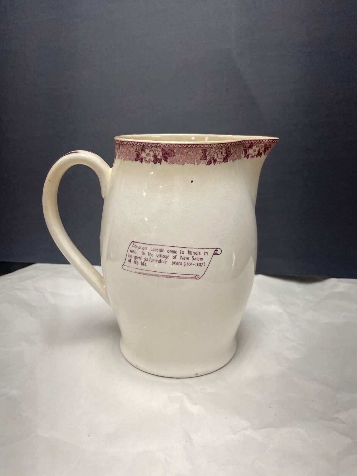 Vtg Lincoln New Salem Pottery Pitcher Illinois State Park Staffordshire England