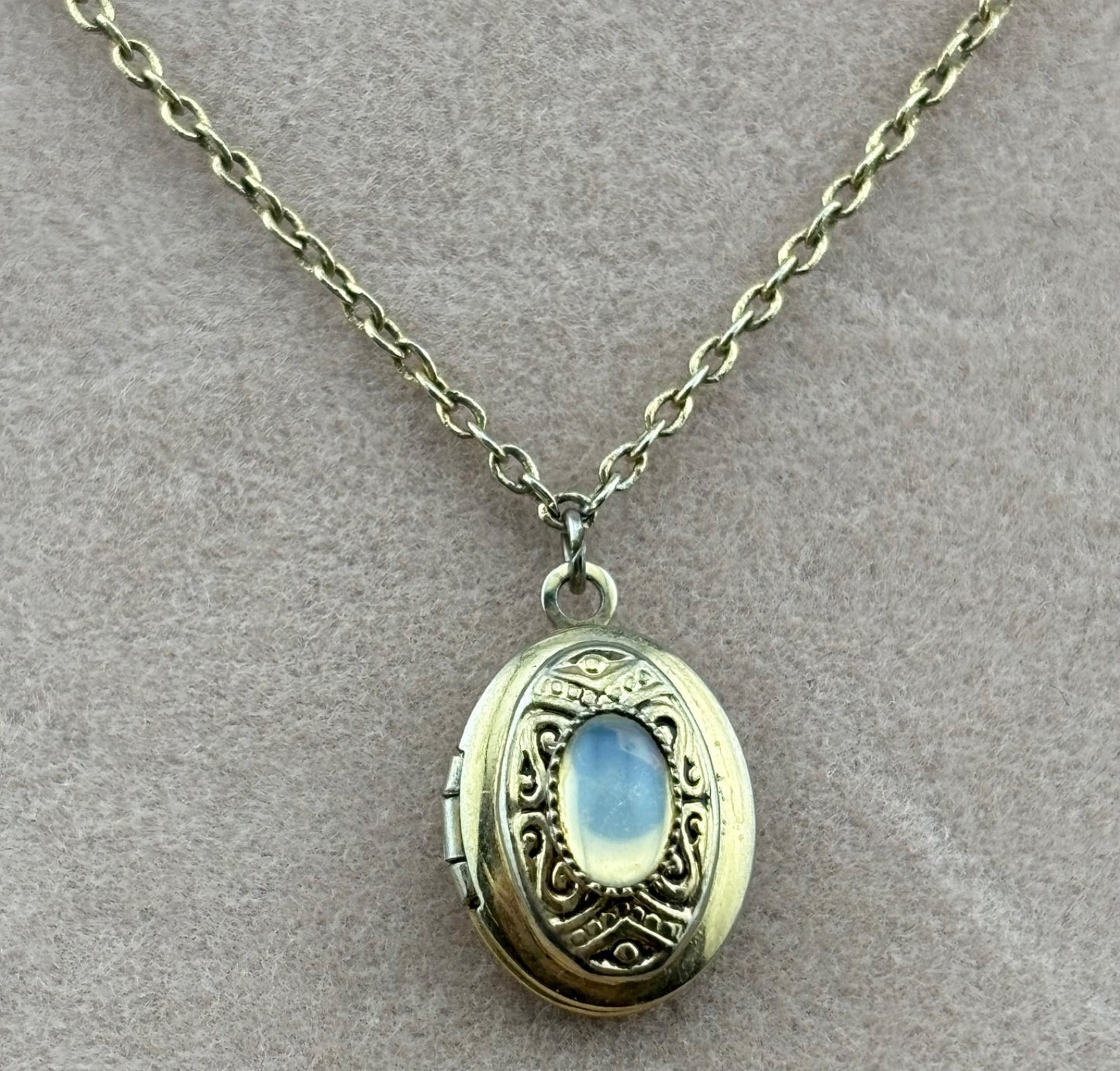1928 Brand Gold-Tone Faux Opal Locket Necklace 15"