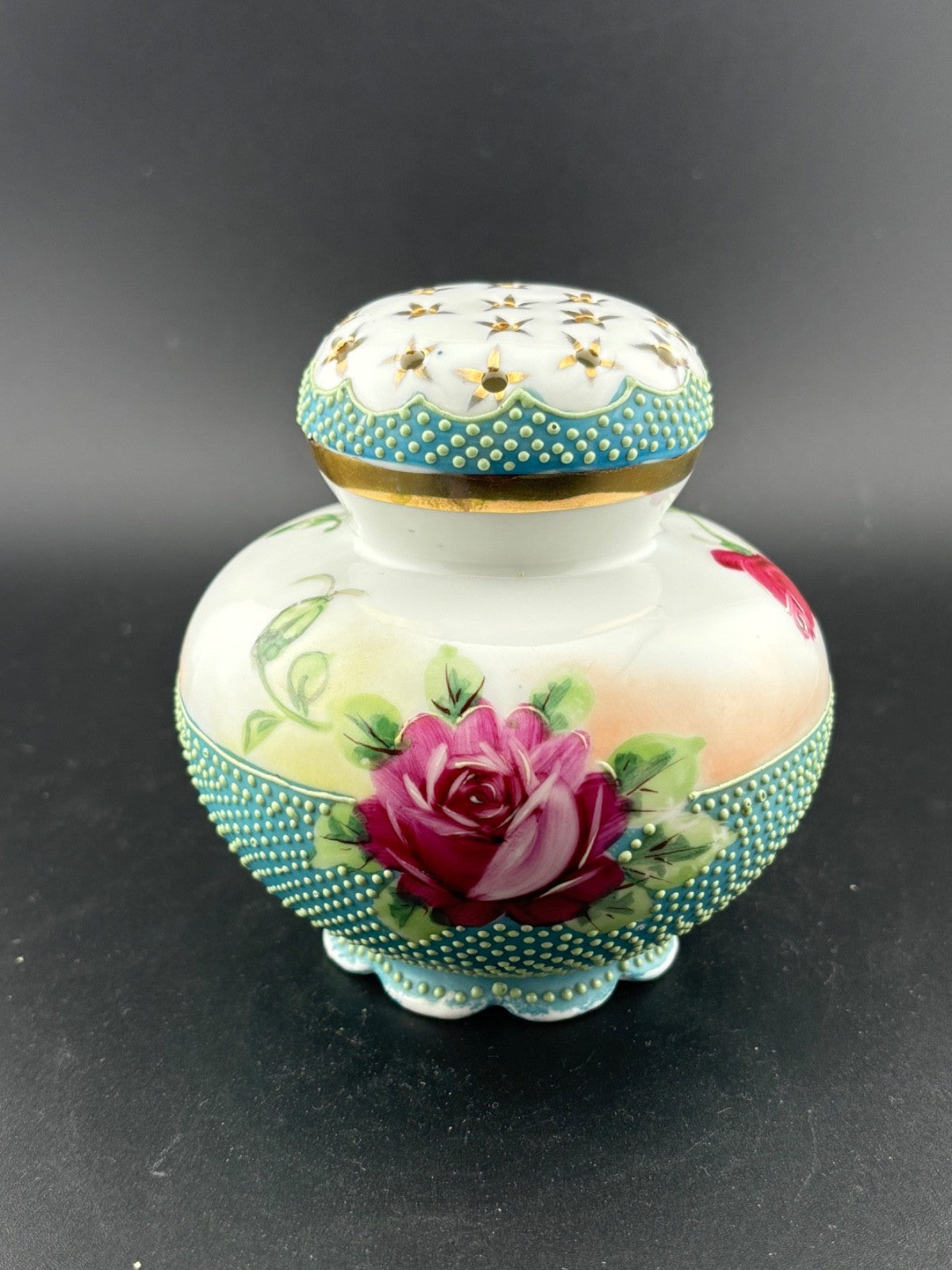 HAND-PAINTED NIPPON MORIAGE ROSES & PAINT DOT MUFFINEER /SUGAR SHAKER
