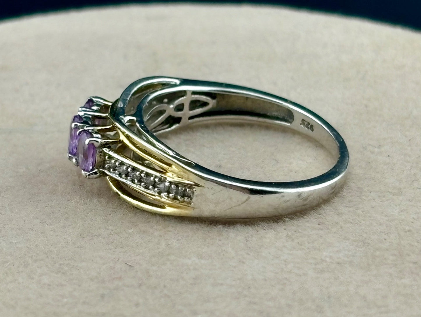 STS Gold Vermeil Over Sterling Silver and Mauve Sapphire Ring Sz. 8