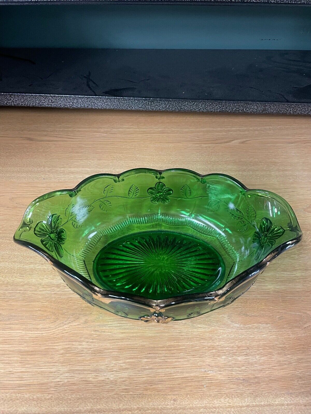 Antique EAPG Green Glass Centerpiece Bowl