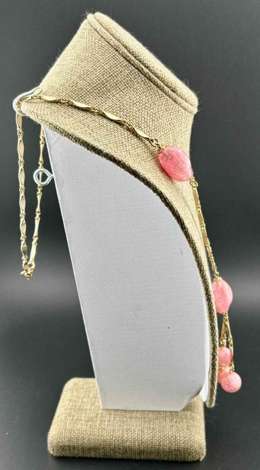 Vintage Gold-Tone/Pink Acrylic Tassel Necklace NK