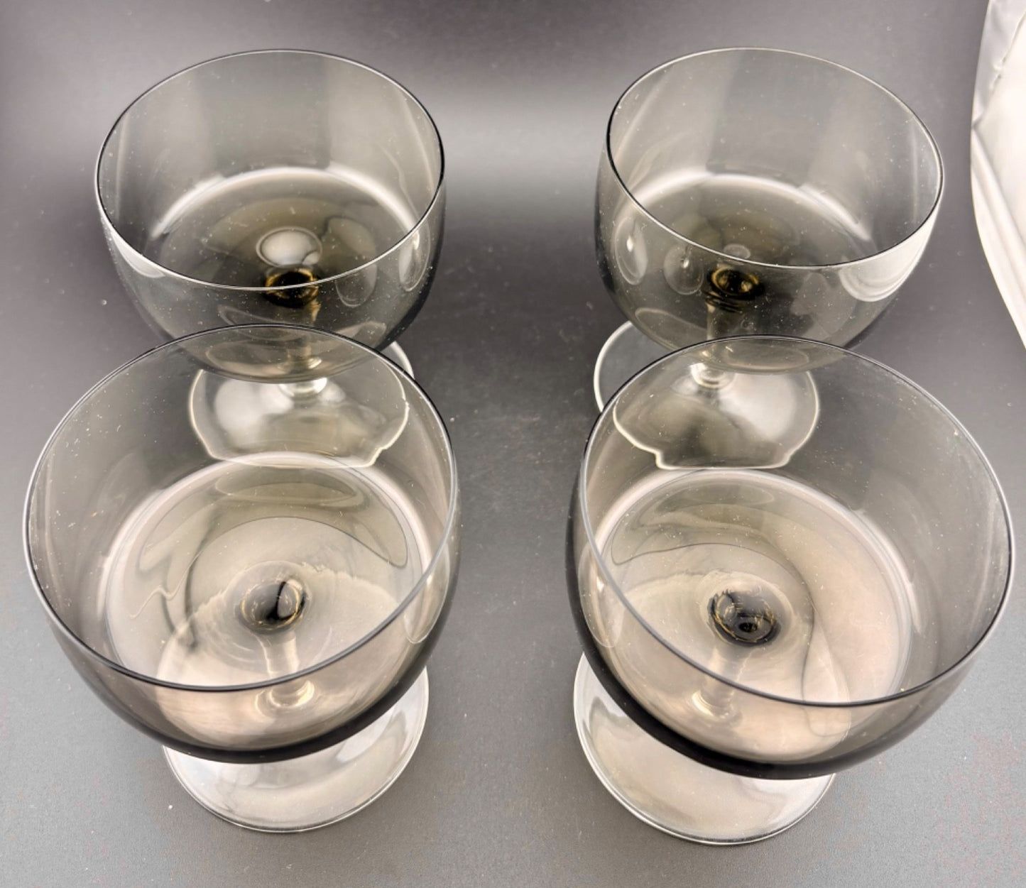 Mid-Century West German Smokey Crystal Champagne Coupe Glasses Set of 4