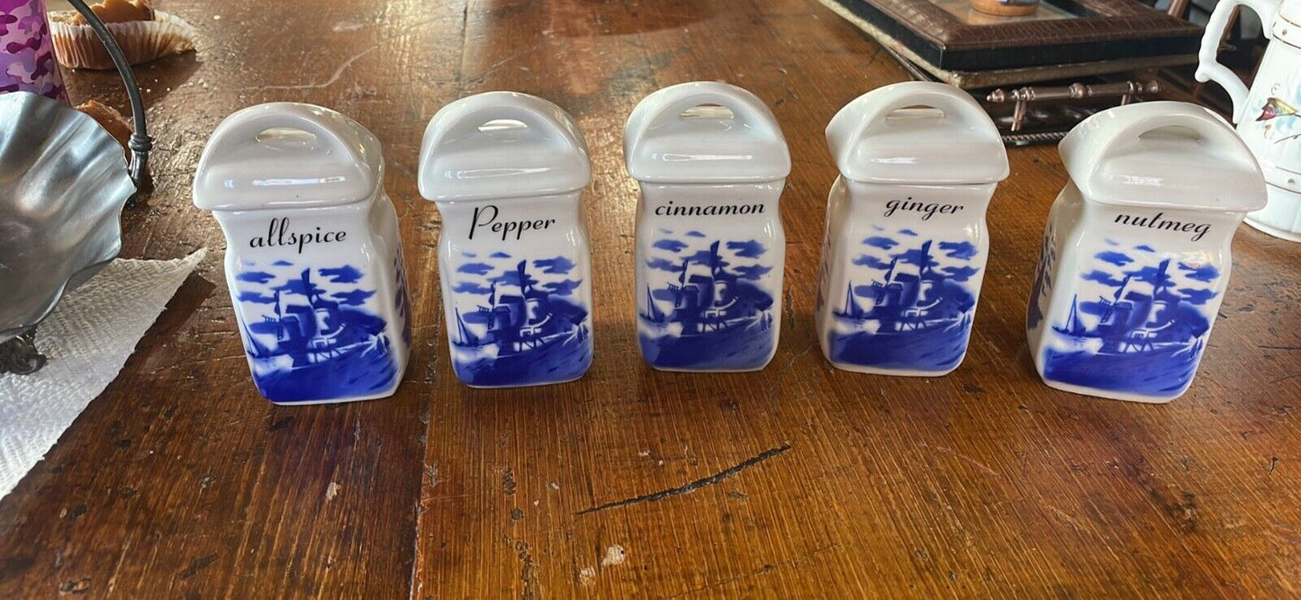 Five Vintage German Porcelain Spice Jars