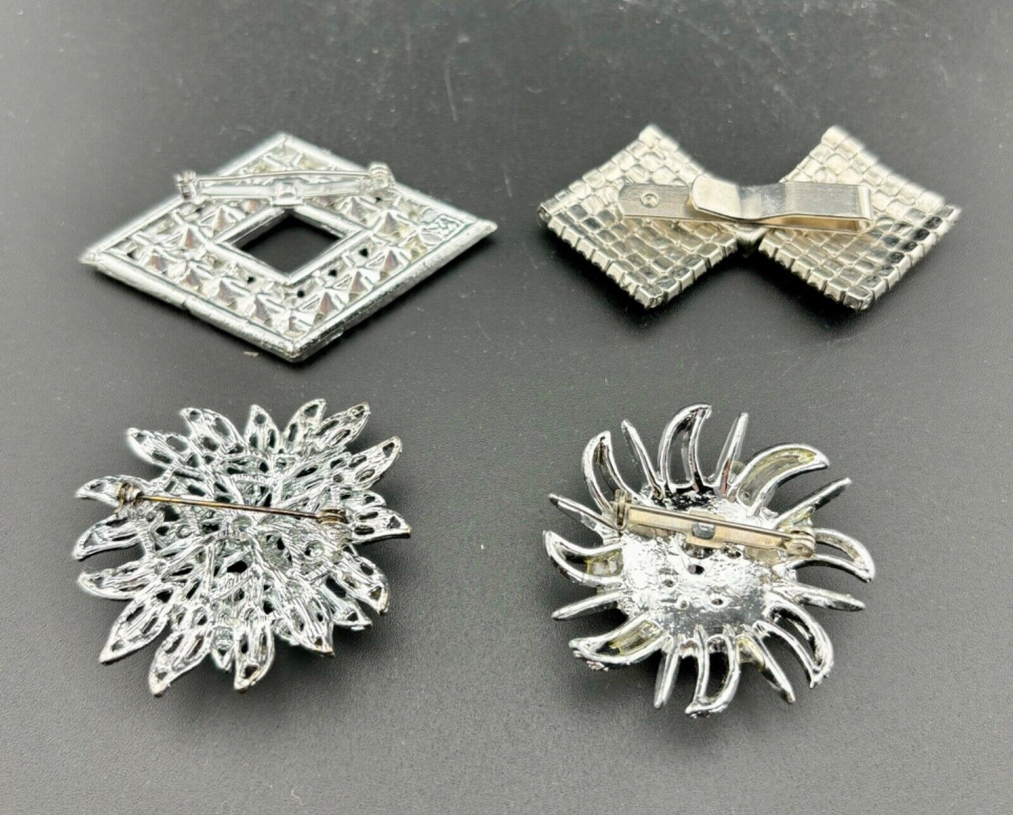 Lot of Four Vintage Clear Rhinestone Brooches and Dress Clip NK