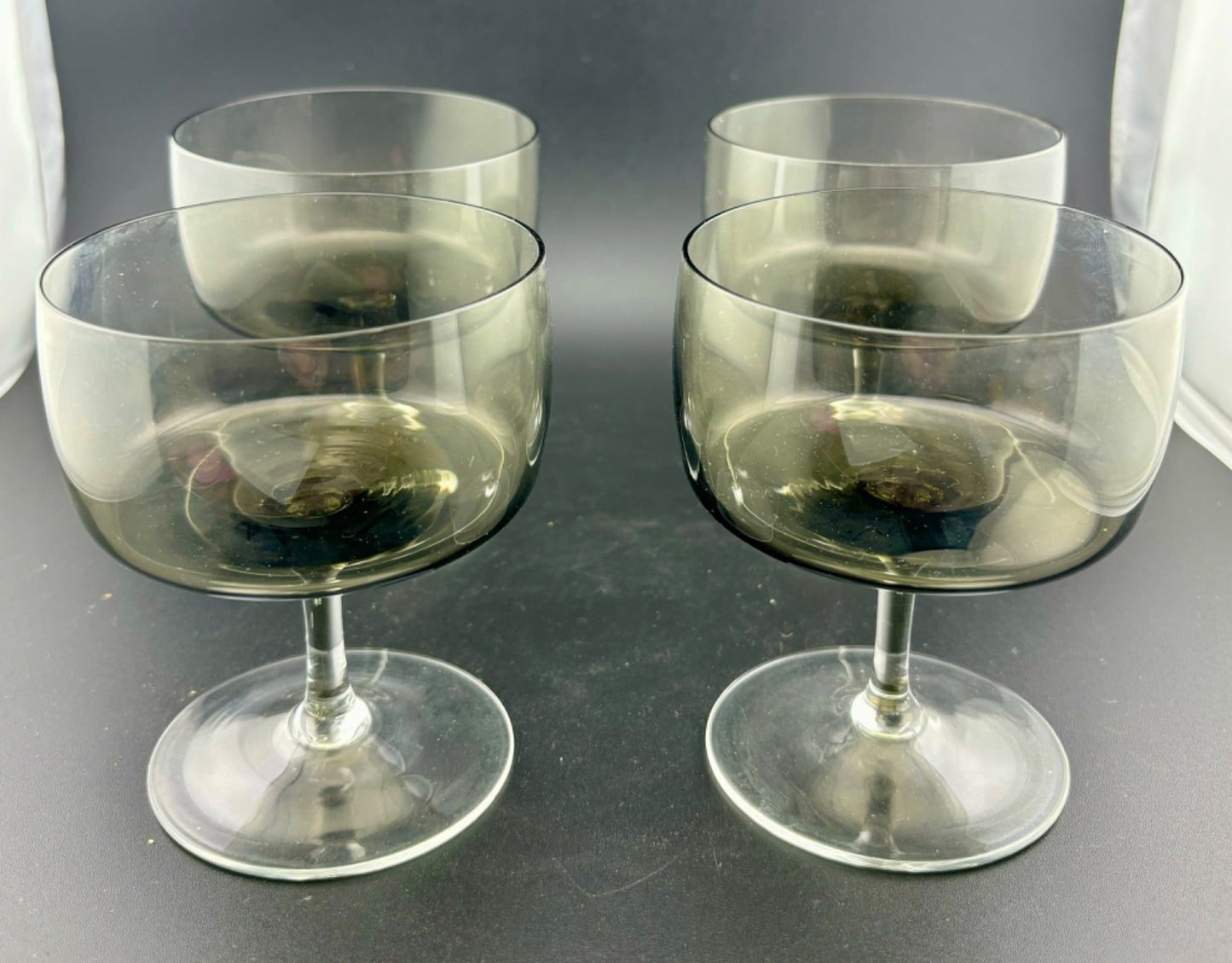 Mid-Century West German Smokey Crystal Champagne Coupe Glasses Set of 4