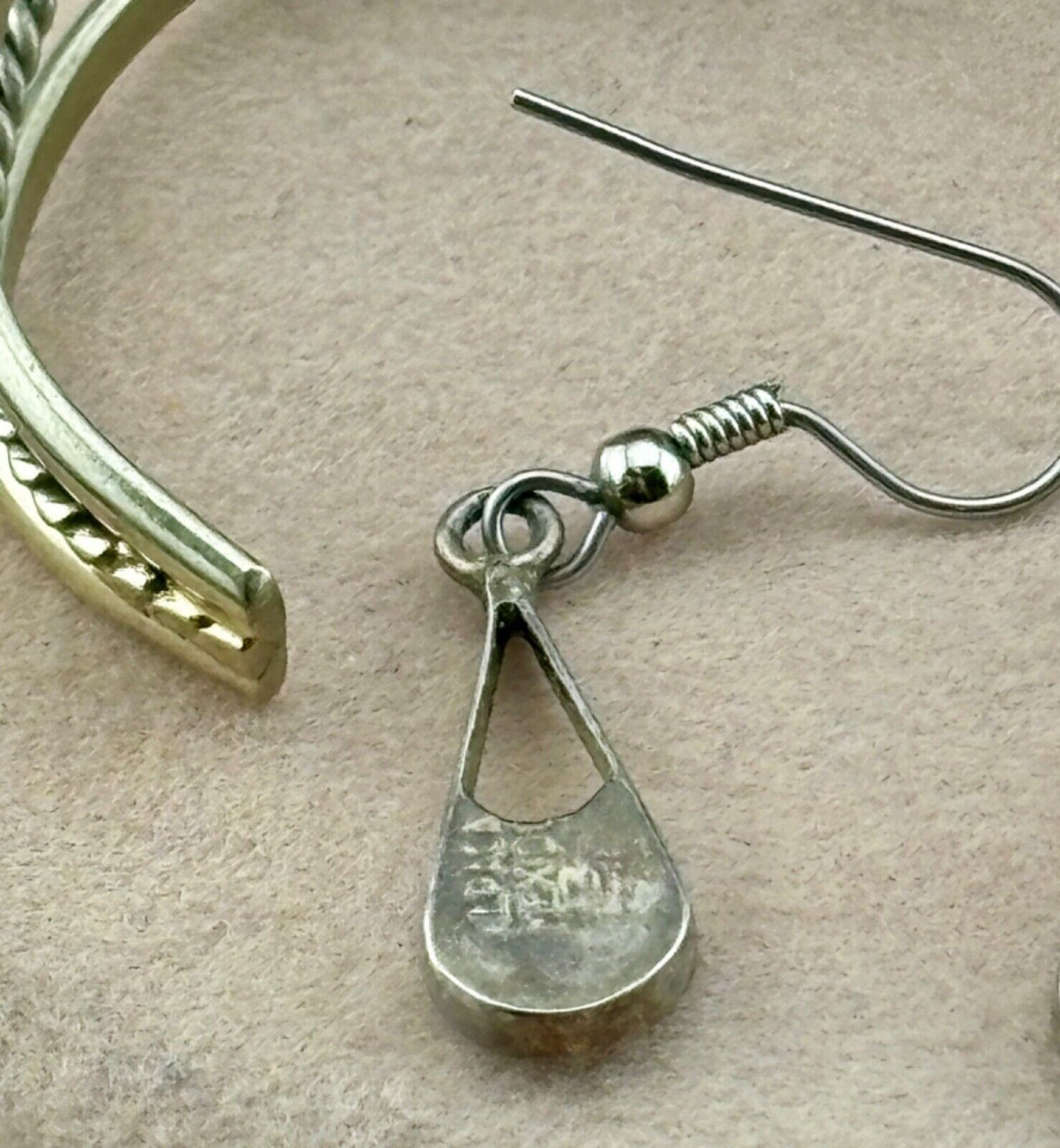 Alpaca Silver Mexico Handmade Bracelet and Dangle Earrings Lot Stamped NK