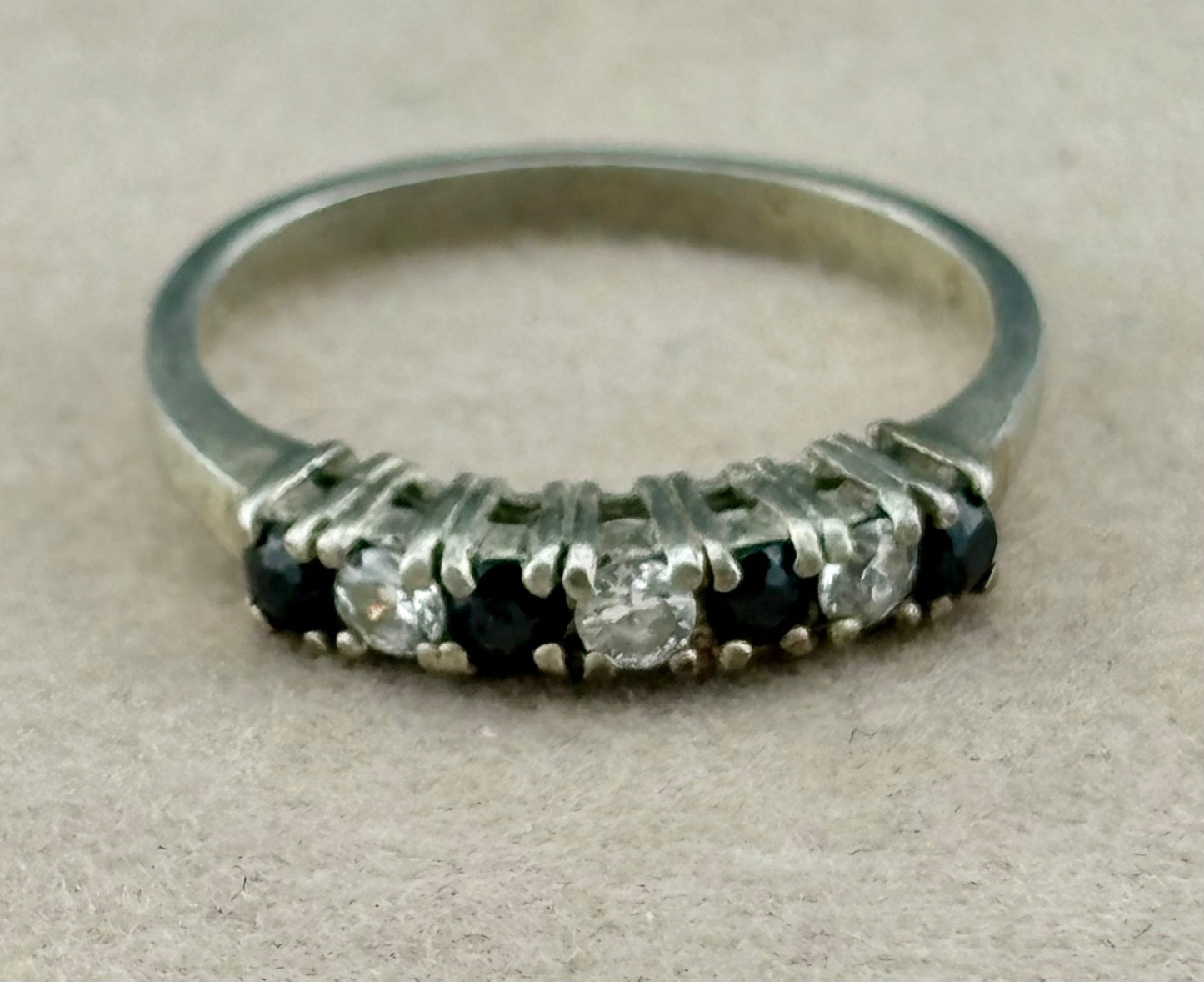Genuine Sapphire and Cubic Zirconia Band Ring Sterling Silver Sz. 7