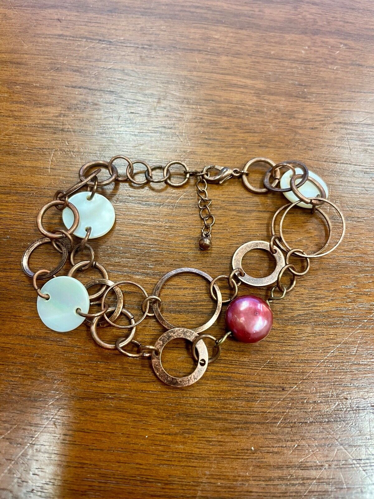Copper, Shell, and Freshwater Pearl Bracelet