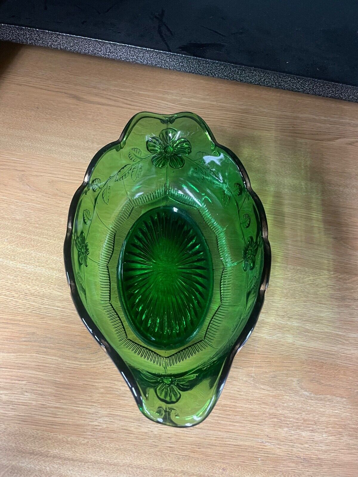 Antique EAPG Green Glass Centerpiece Bowl