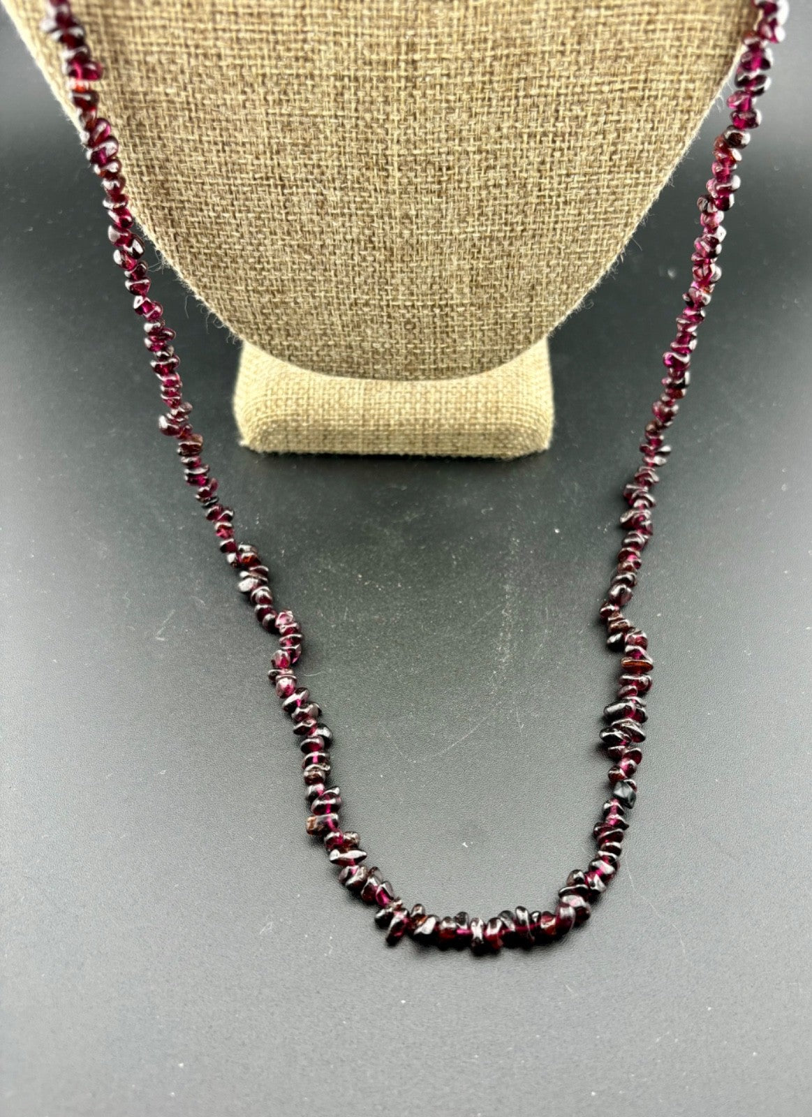 Garnet Stone Necklace Endless Strand Tumbled Chips 35"