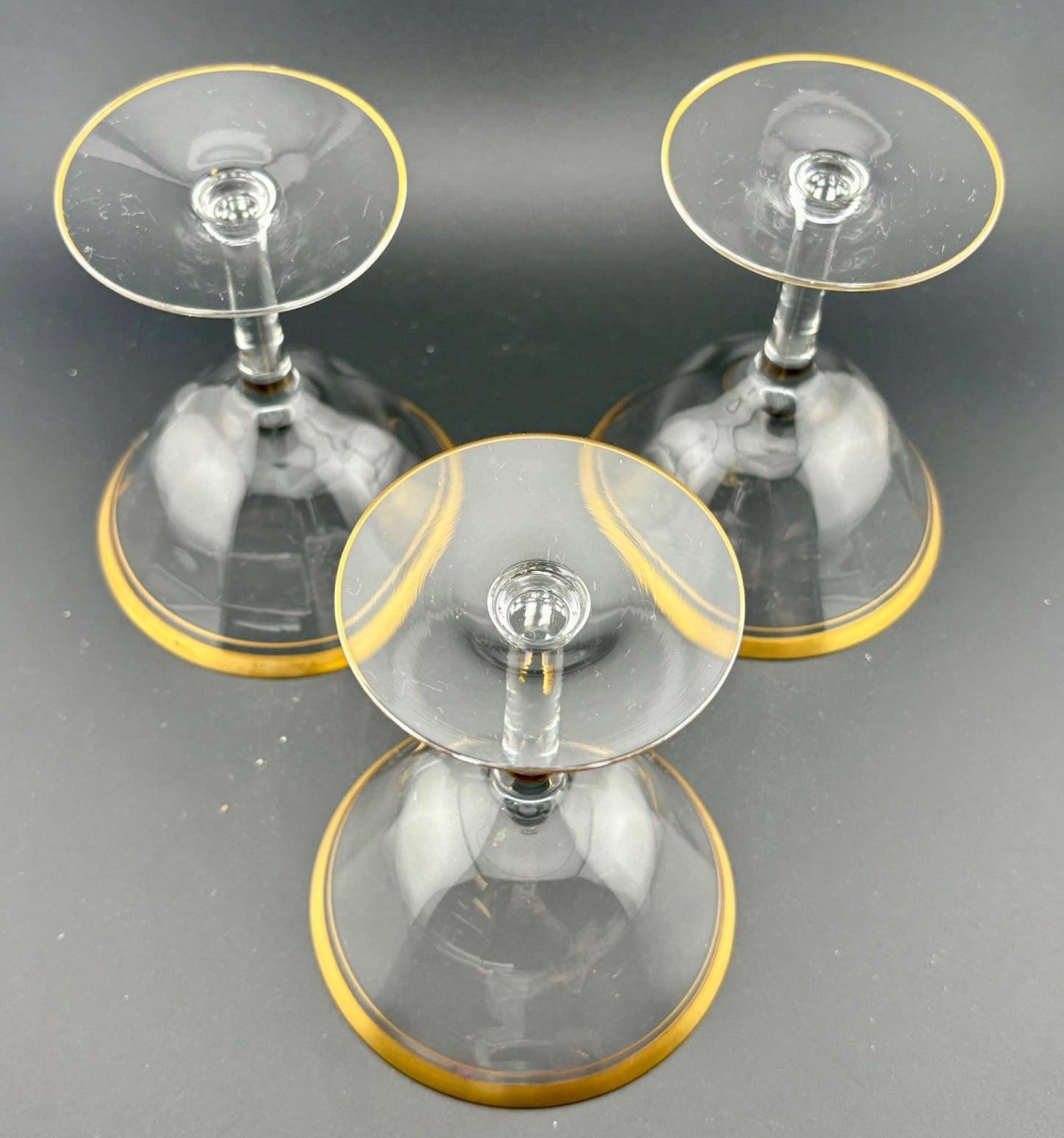 Vintage Champagne/Sherbet Glasses Gold Rims Set of 3