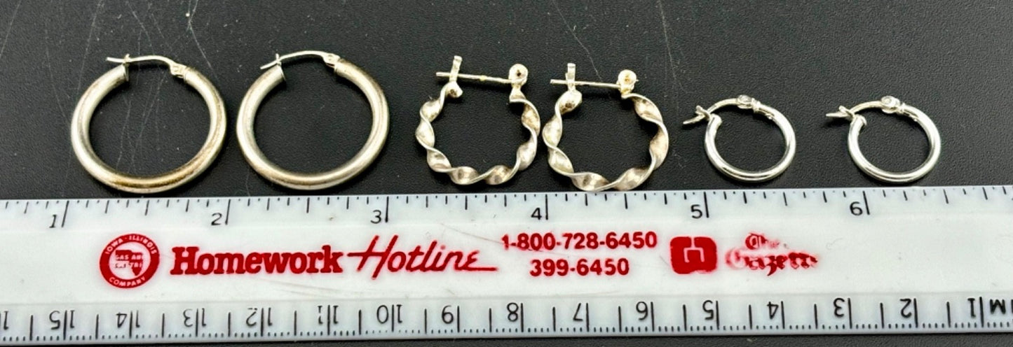 Three Pairs of Sterling Silver Hoop Earrings