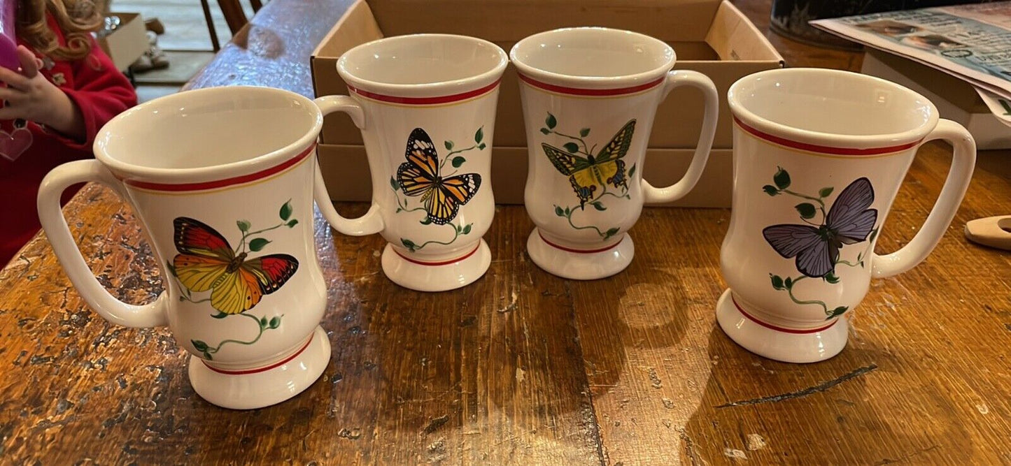 Butterfly Mugs Vintage Set of Four