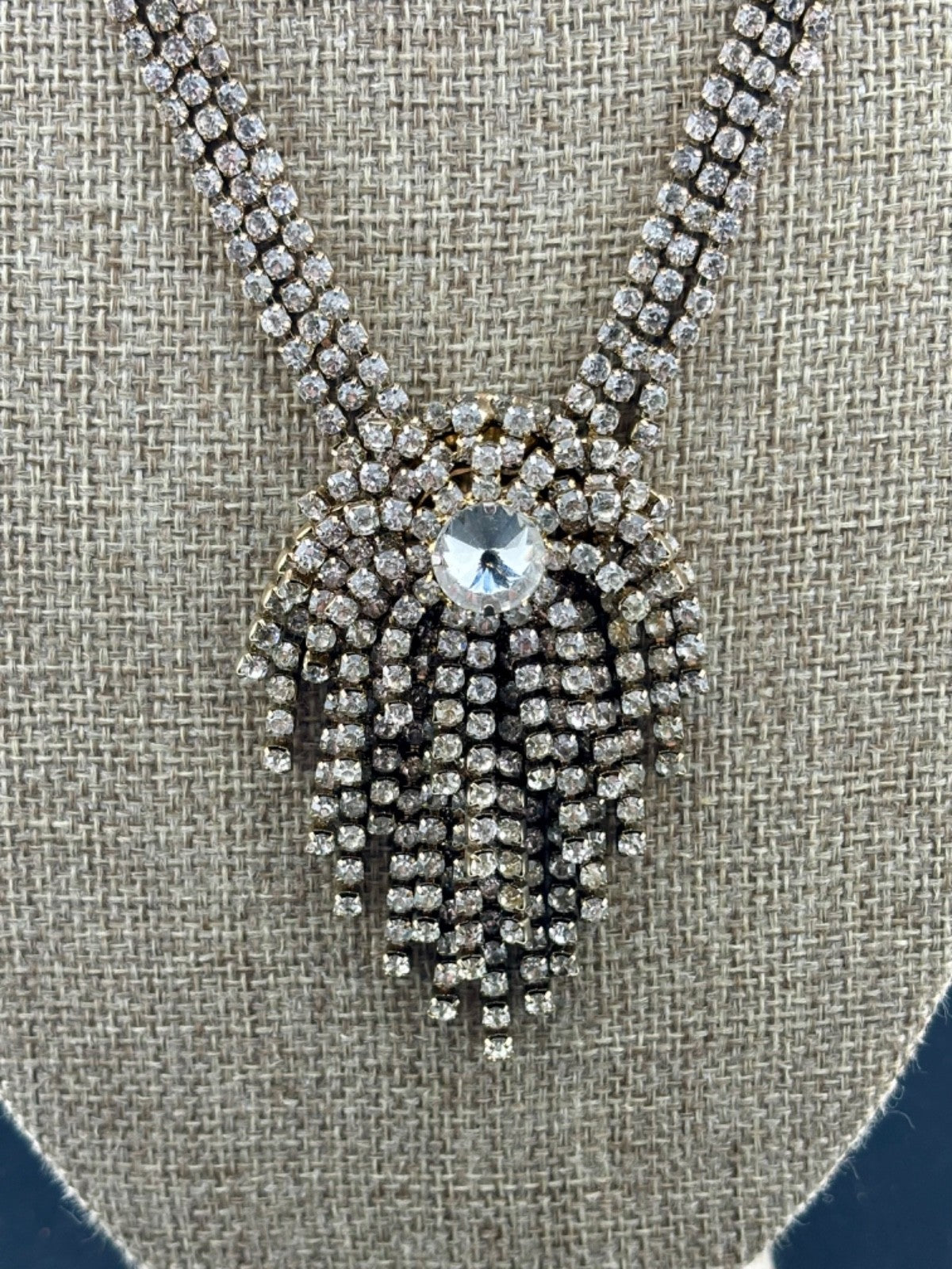 Vintage Clear Rhinestone Statement Necklace 17.5"