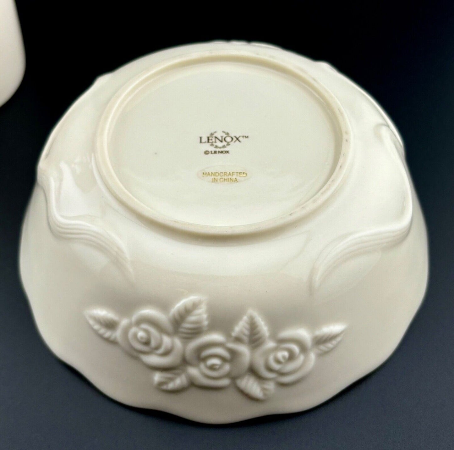 Vtg LENOX CHINA ROSE BLOSSOM VASE BOWL CREAM 24K GOLD Rim