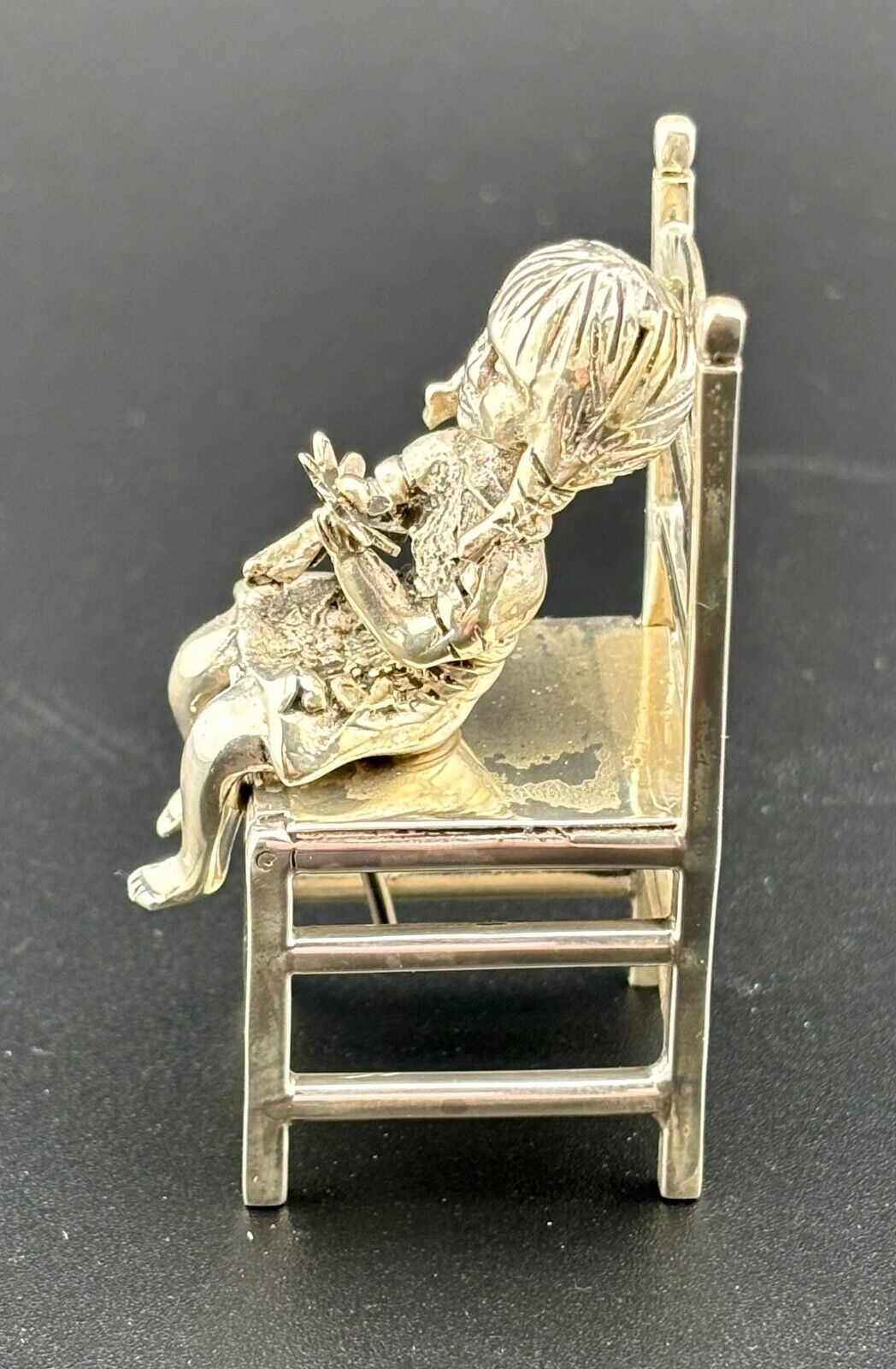 .925 Sterling Silver Girl on Chair Figure Dollhouse Miniature 60 Grams