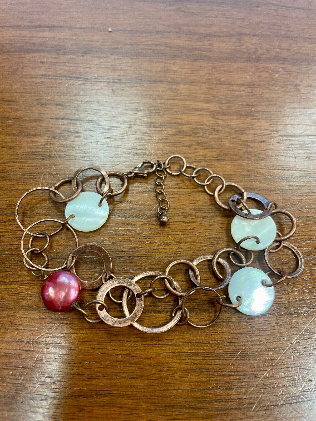 Copper, Shell, and Freshwater Pearl Bracelet