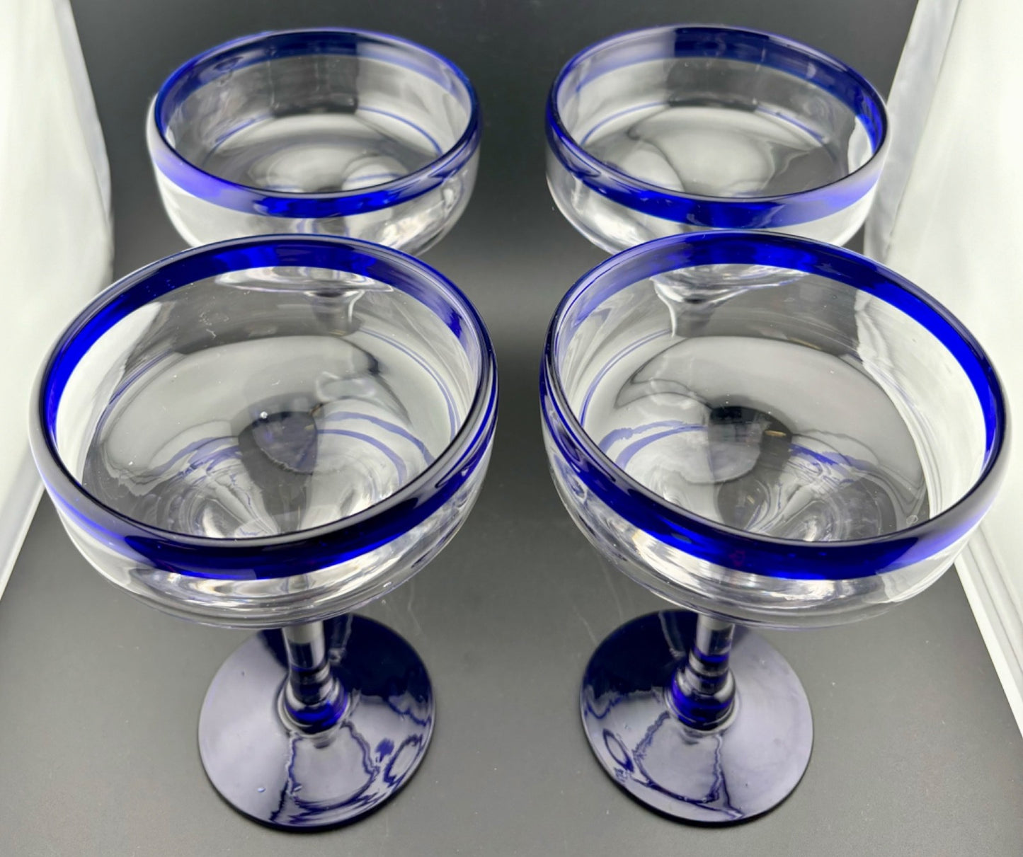 Blue and Clear Mexican Made Margarita Glasses Set of 4