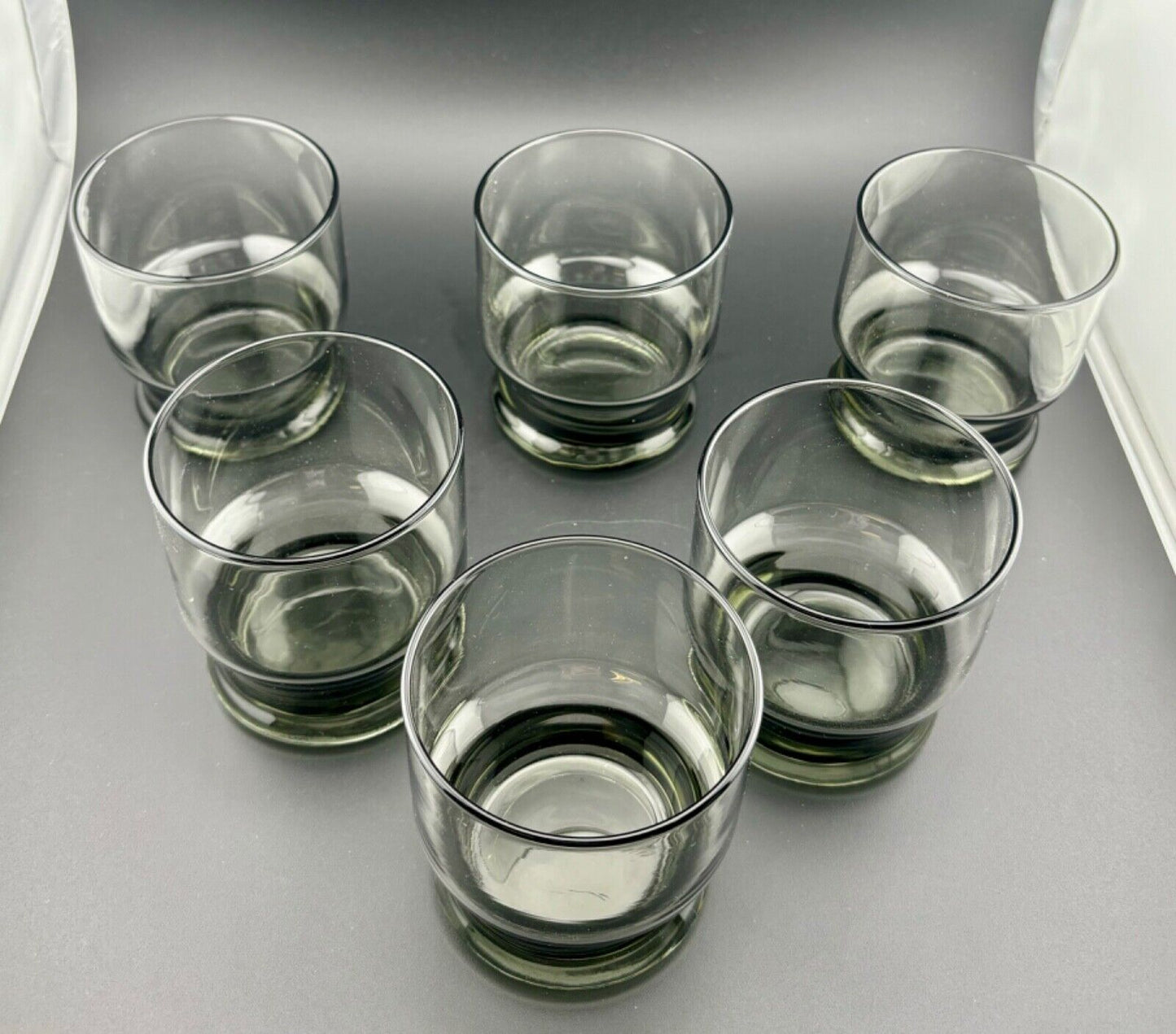 Barware Glass Set of 6 Tumblers 2 7/8" T Rocks Lowball Old Fashioned Smokey Gray