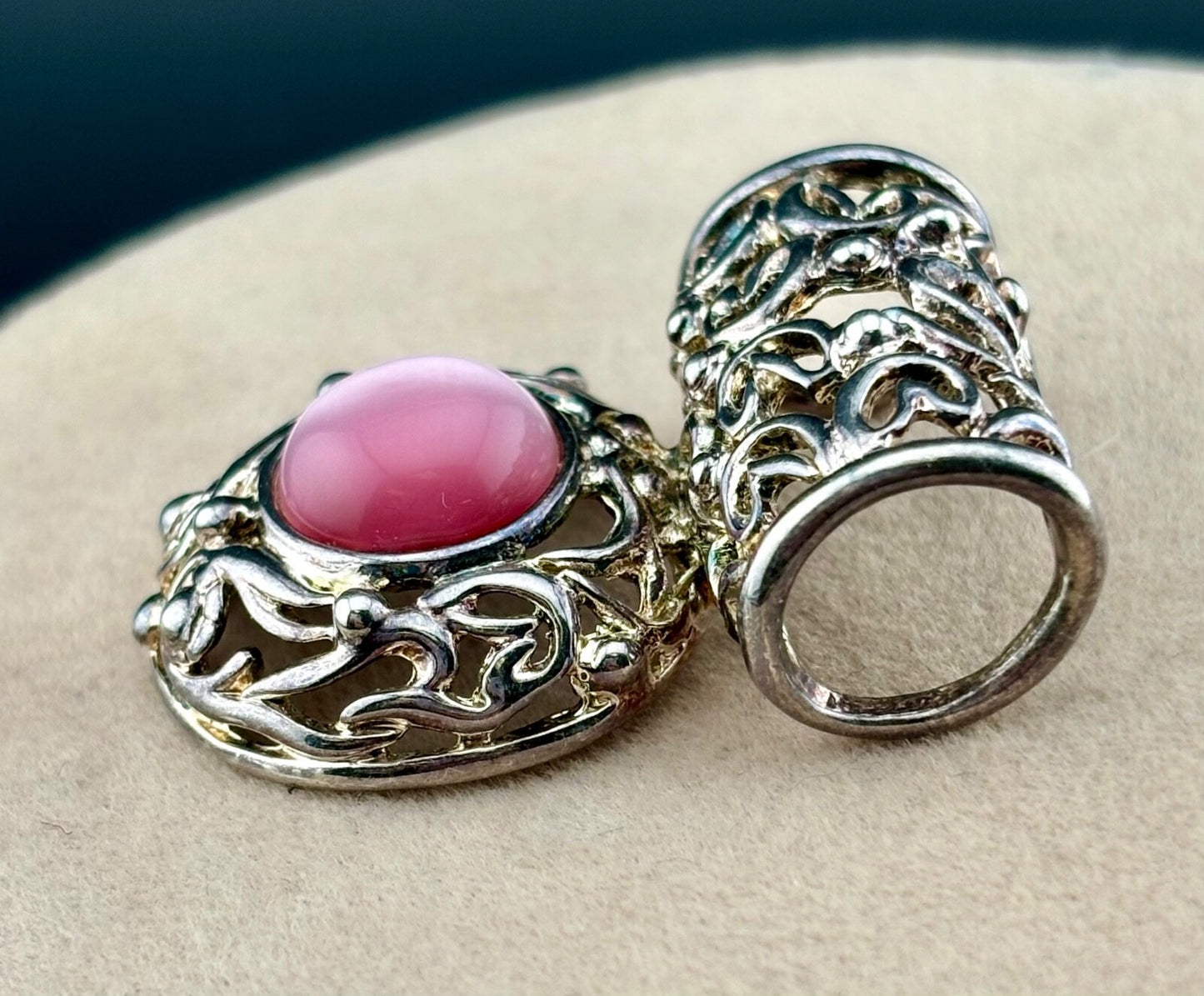 Vintage Premier Designs Slider Pendant Pink Cabochon