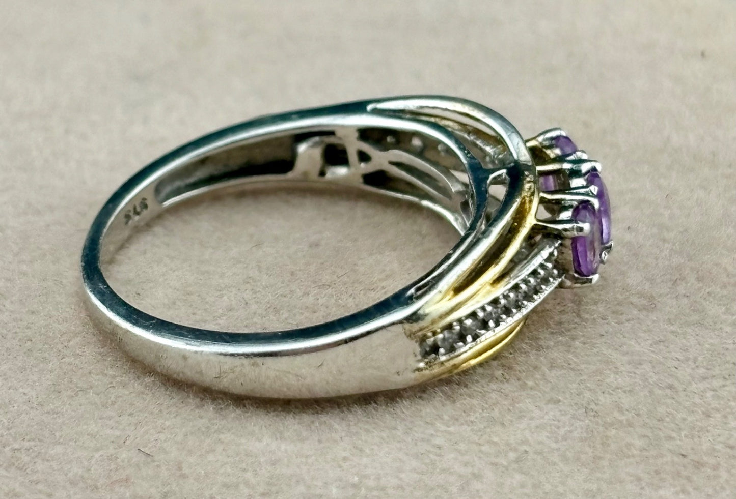 STS Gold Vermeil Over Sterling Silver and Mauve Sapphire Ring Sz. 8